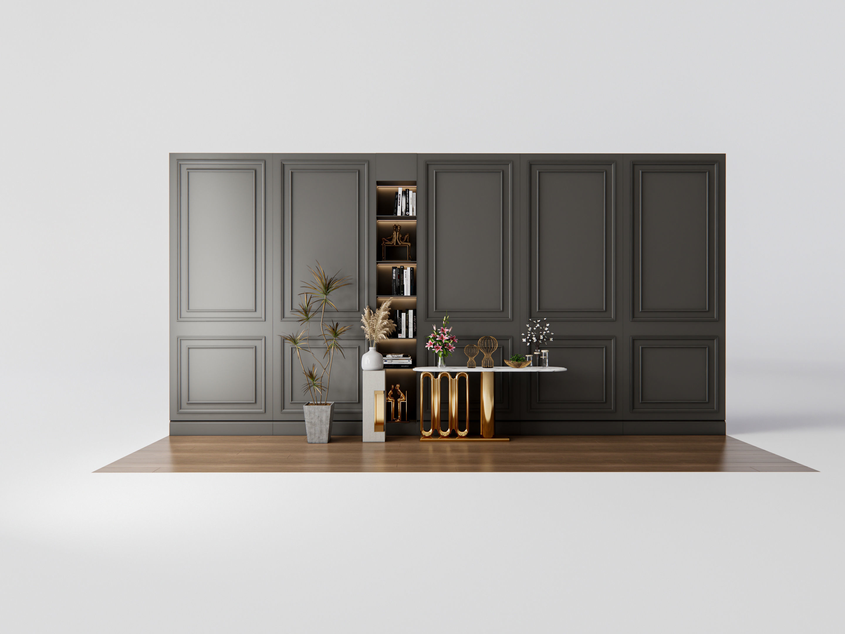 Sideboard with wall panel and flooring 4 3D model_1