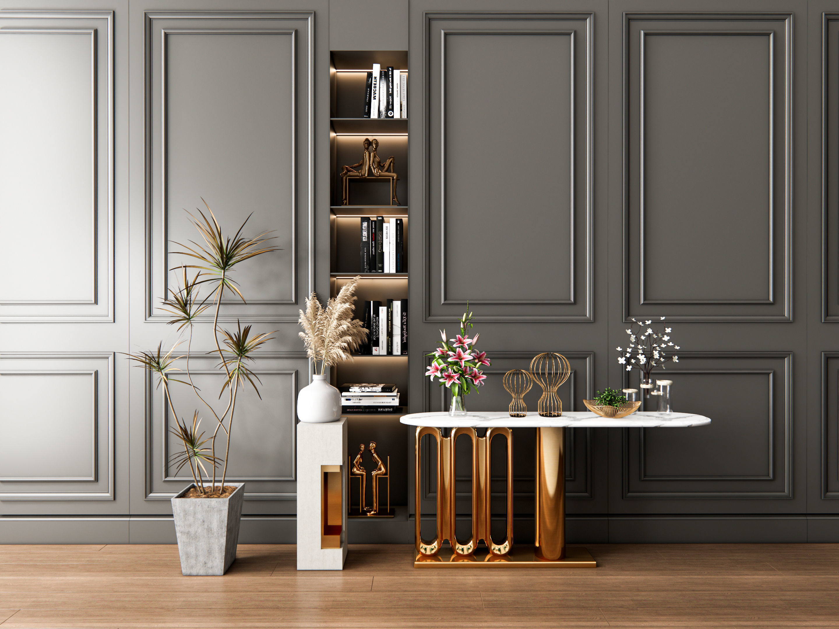 Sideboard with wall panel and flooring 4 3D model_2