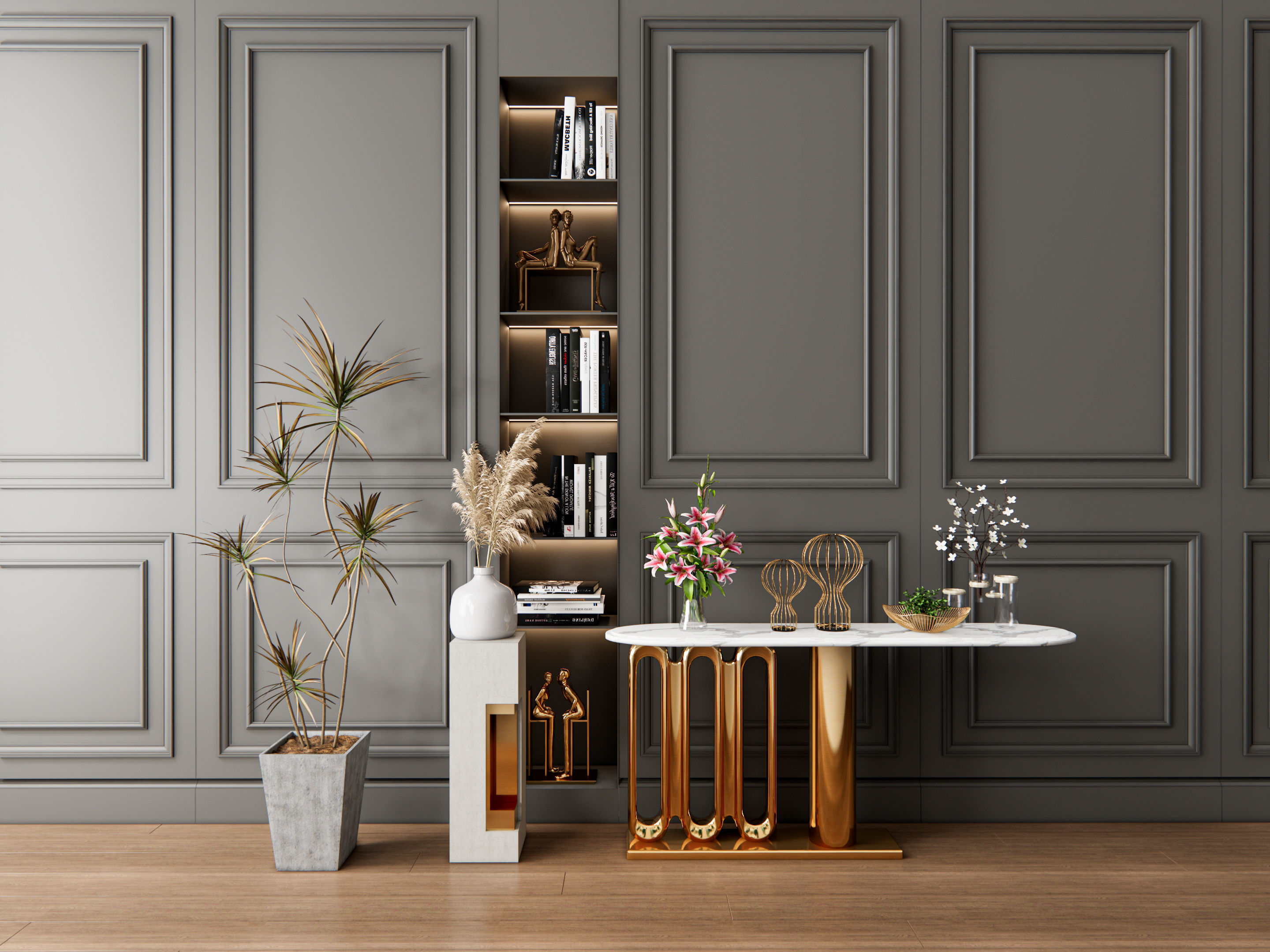 Sideboard with wall panel and flooring 4 3D model_7