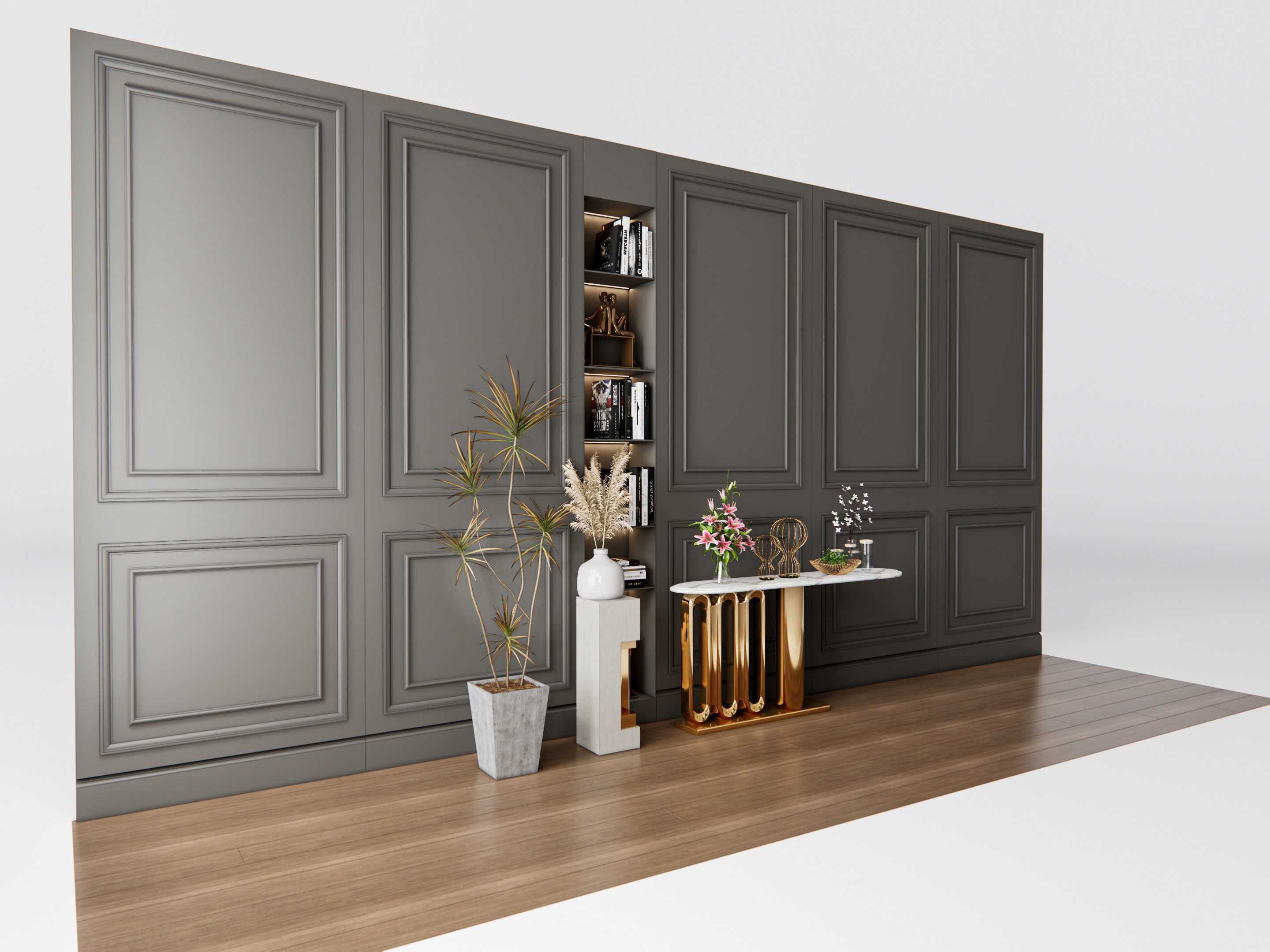 Sideboard with wall panel and flooring 4 3D model_3