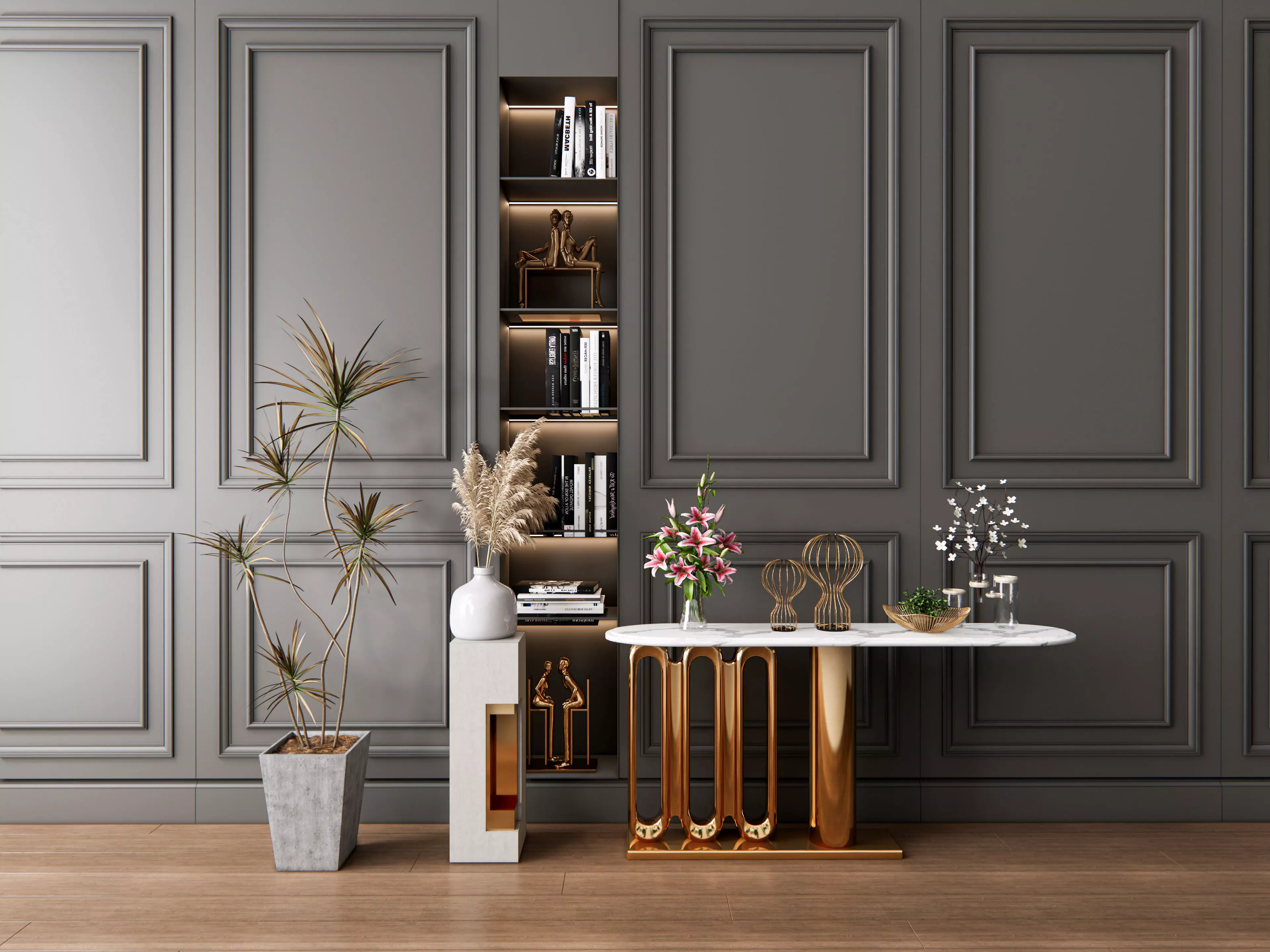 Sideboard with wall panel and flooring 4 3D model_0