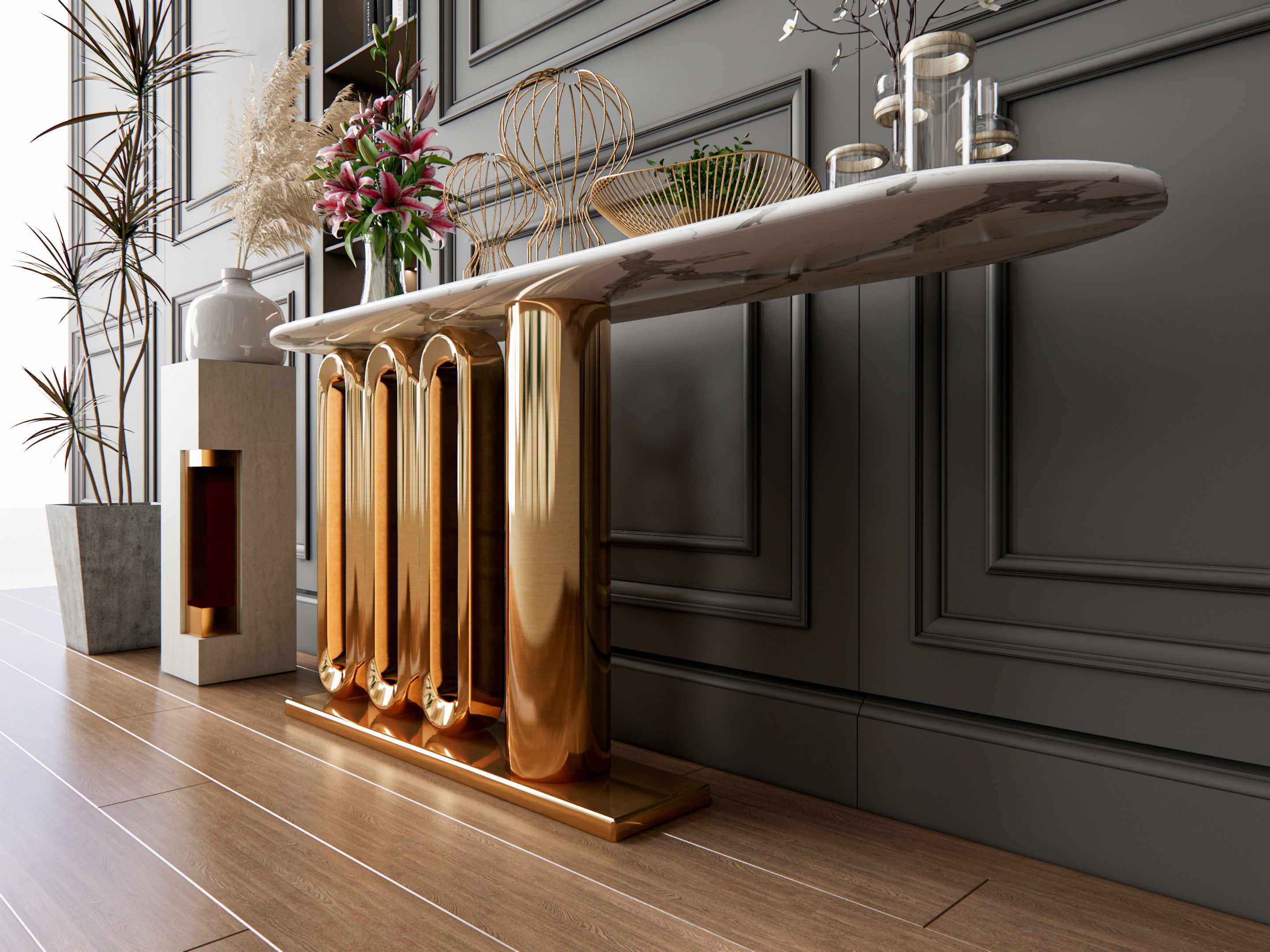 Sideboard with wall panel and flooring 4 3D model_4