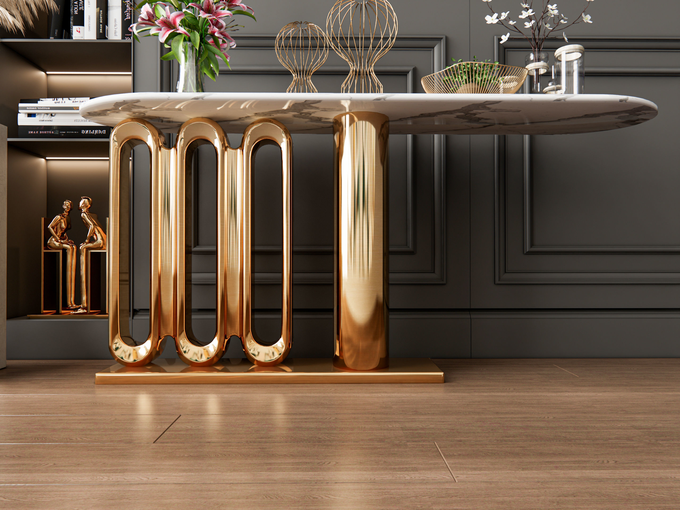 Sideboard with wall panel and flooring 4 3D model_16