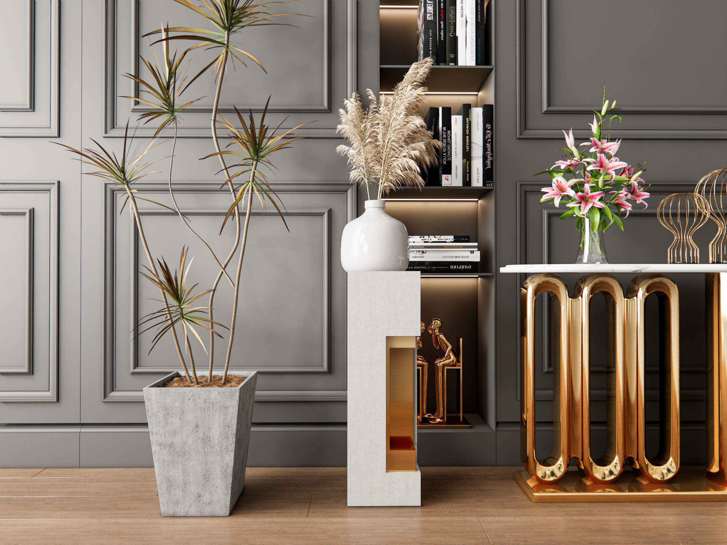 Sideboard with wall panel and flooring 4 3D model_12