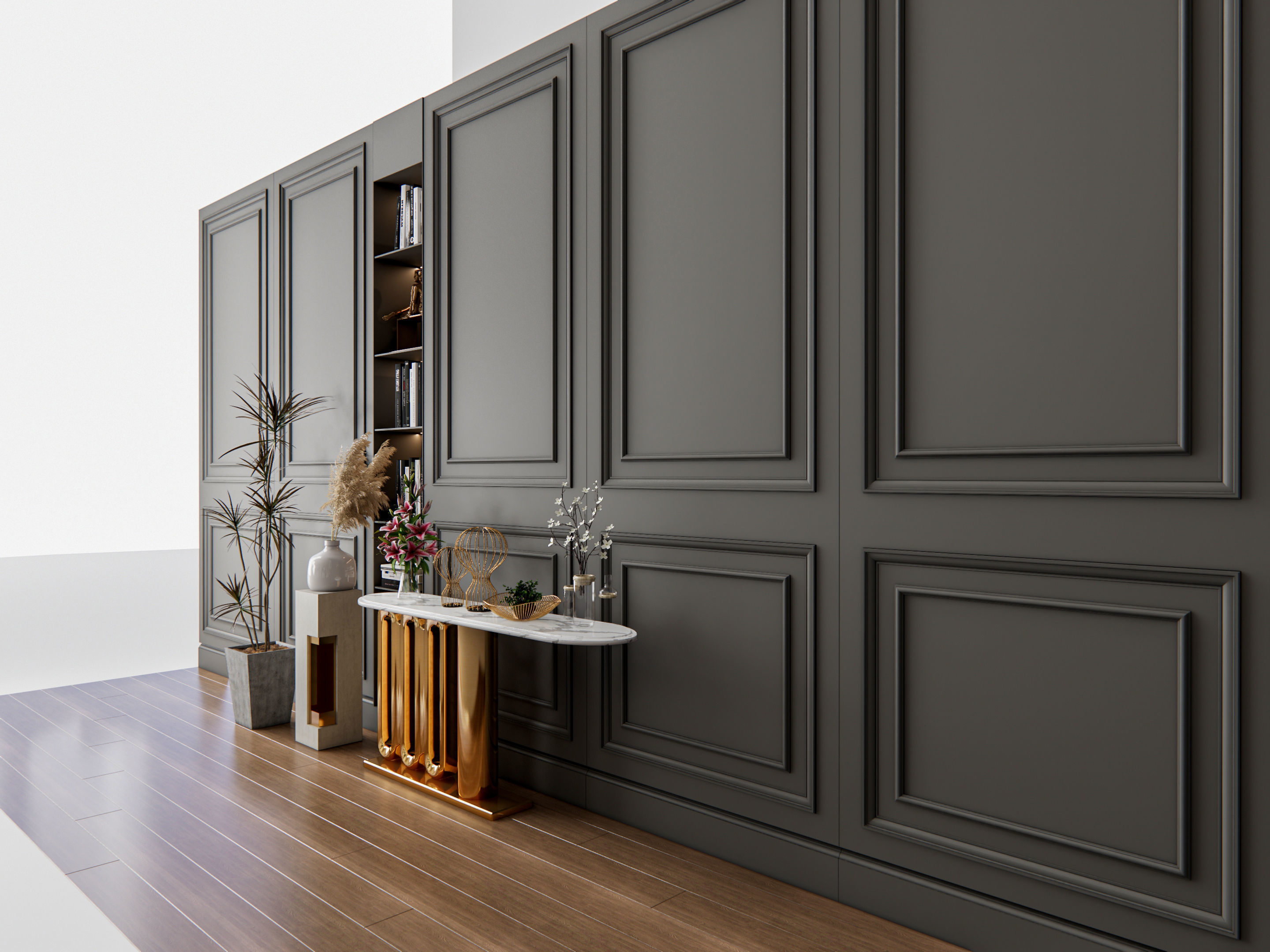 Sideboard with wall panel and flooring 4 3D model_5