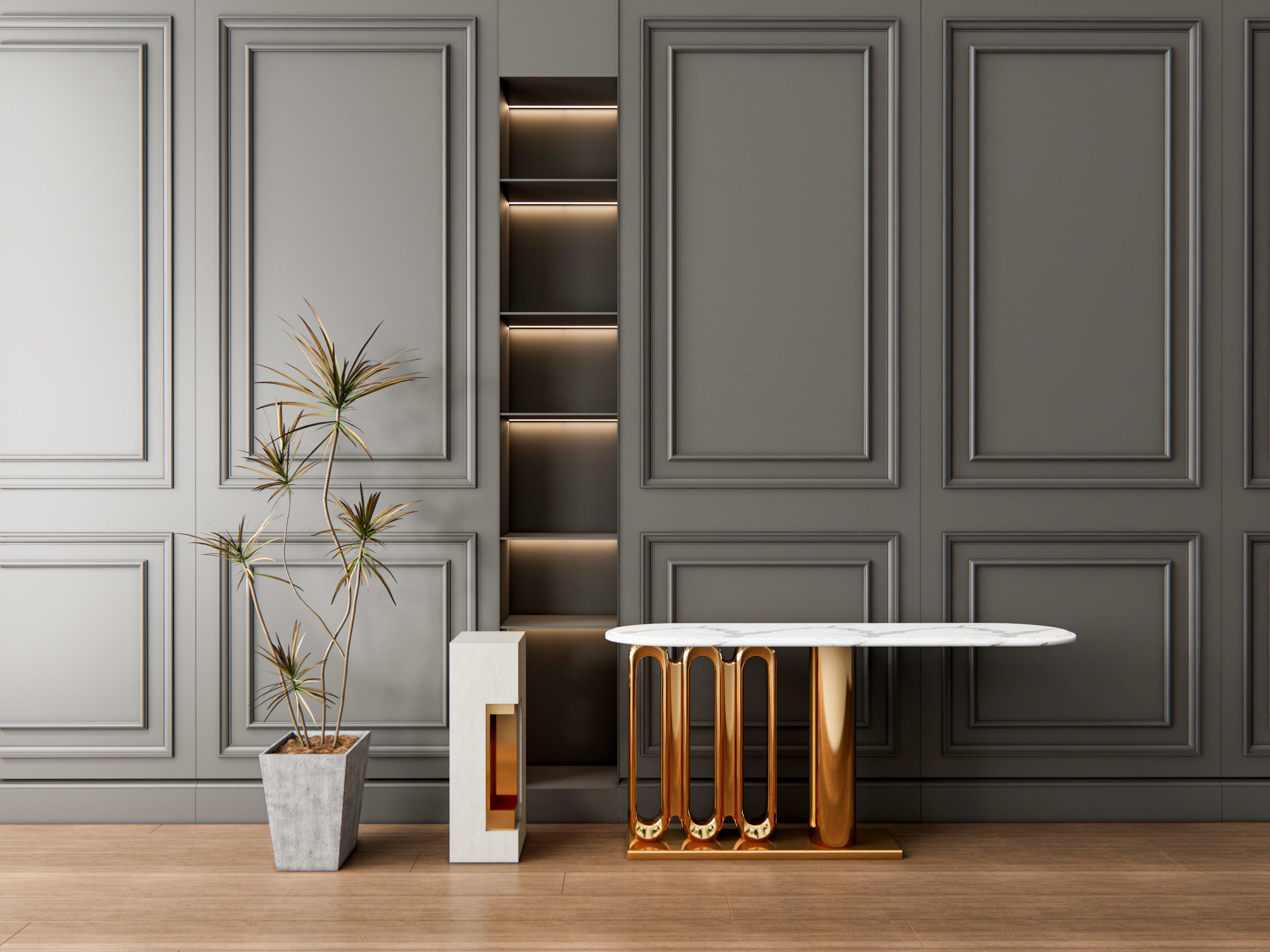 Sideboard with wall panel and flooring 4 3D model_11