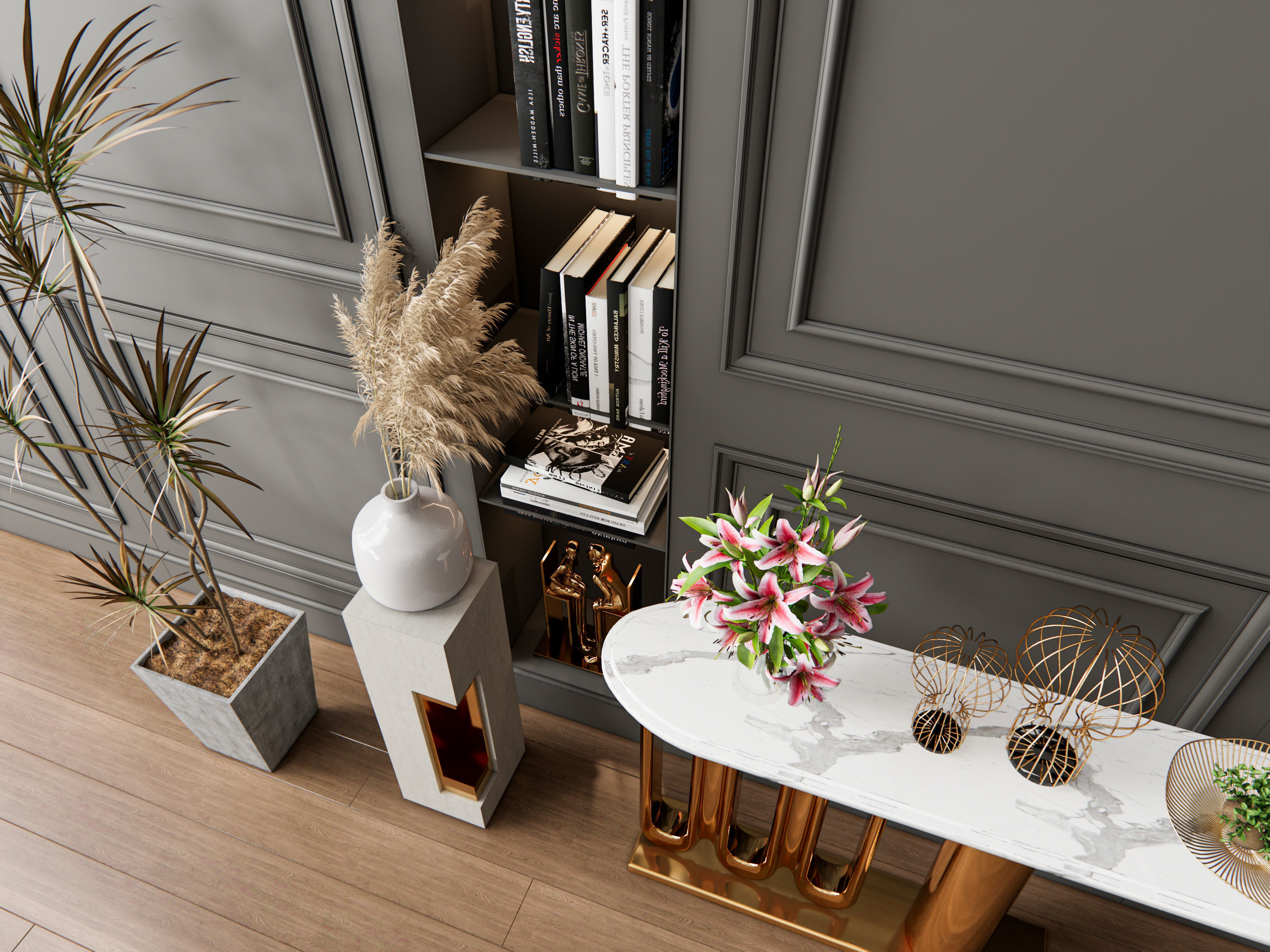 Sideboard with wall panel and flooring 4 3D model_17