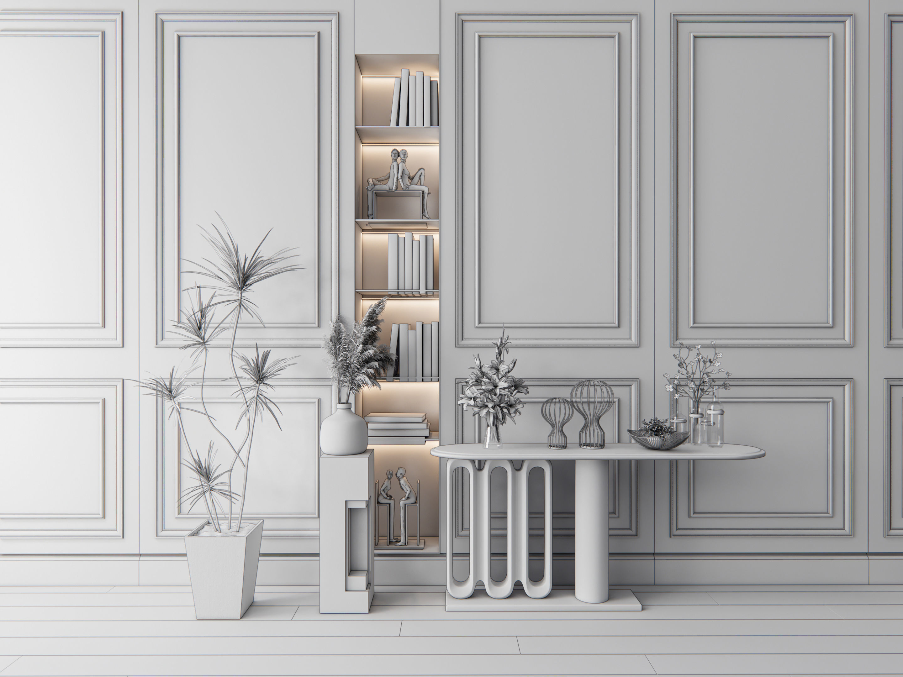 Sideboard with wall panel and flooring 4 3D model_15