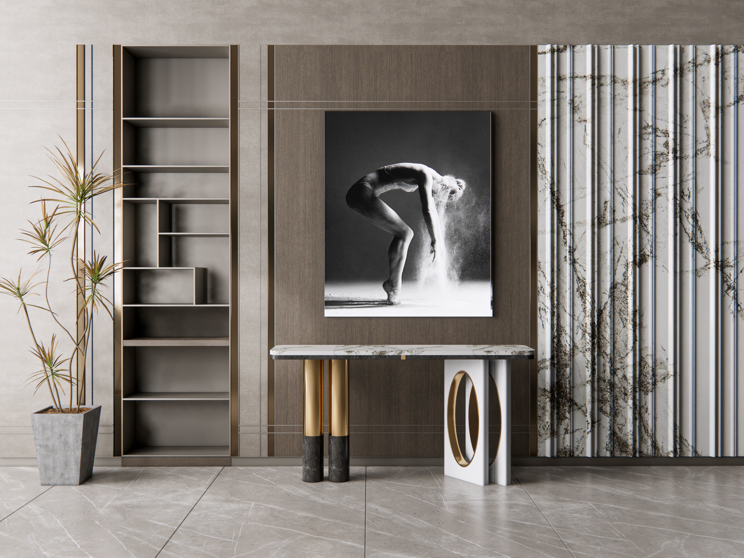 Sideboard with wall panel and flooring 5 3D model_7