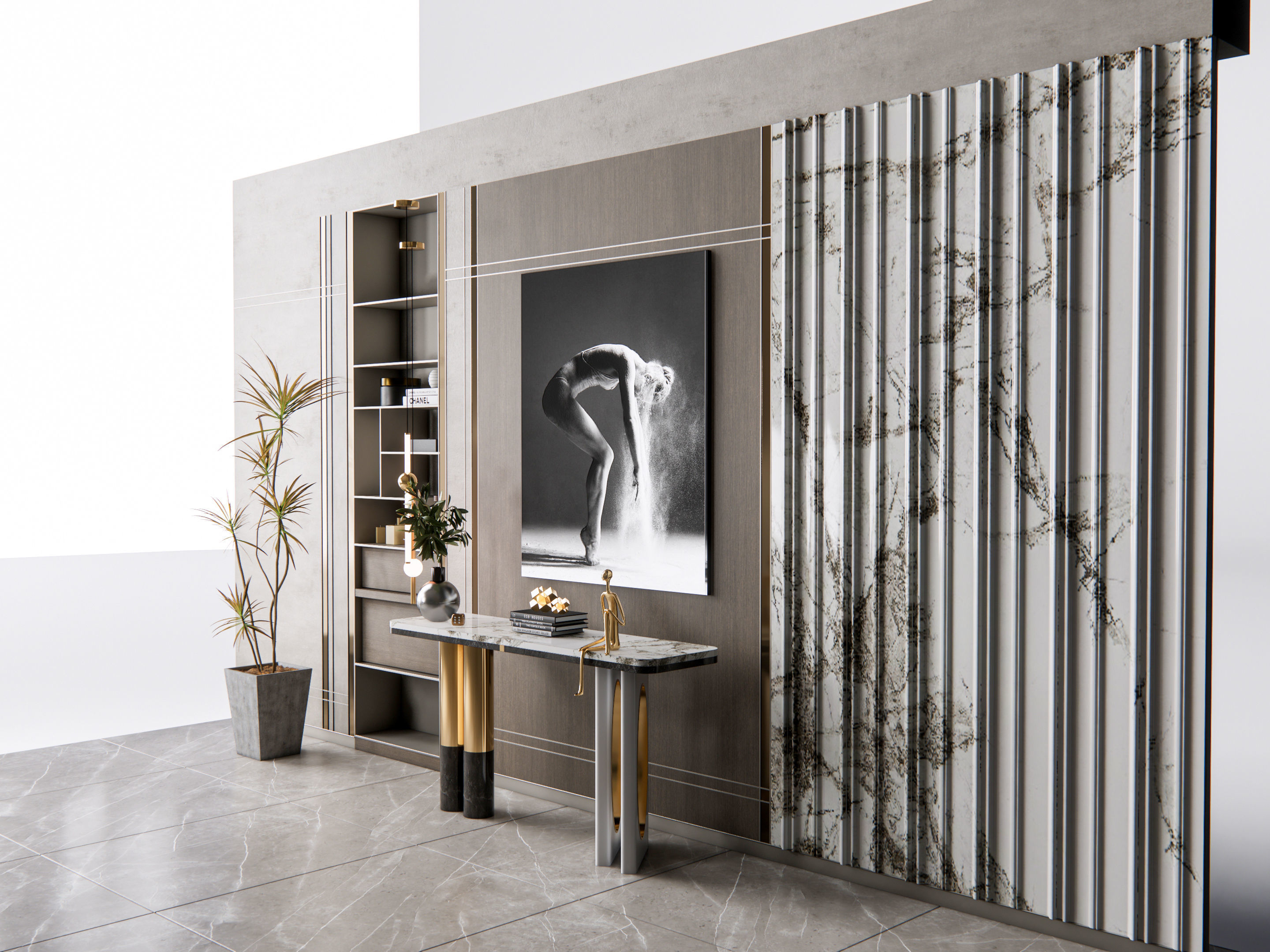 Sideboard with wall panel and flooring 5 3D model_6