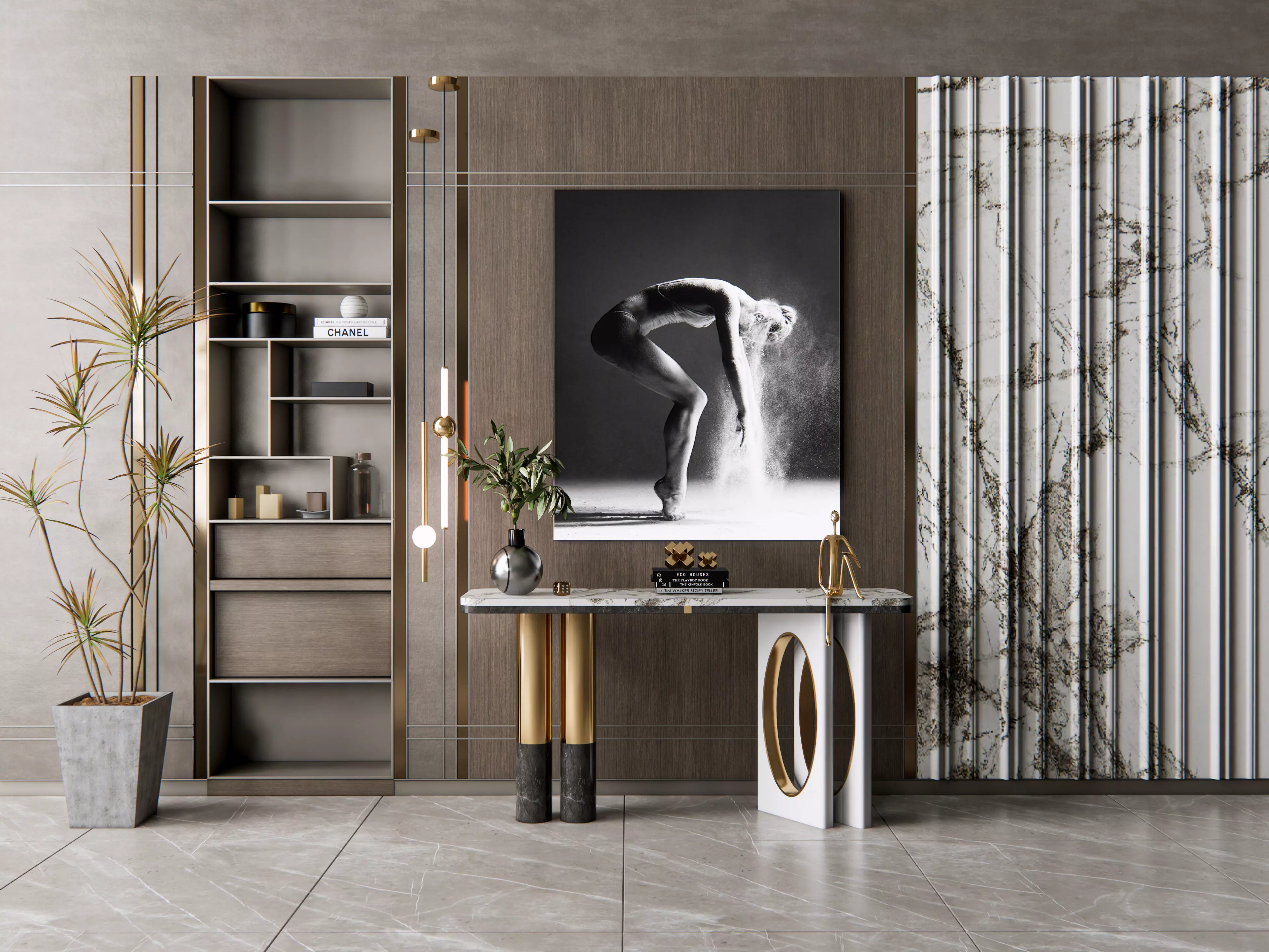 Sideboard with wall panel and flooring 5 3D model_0