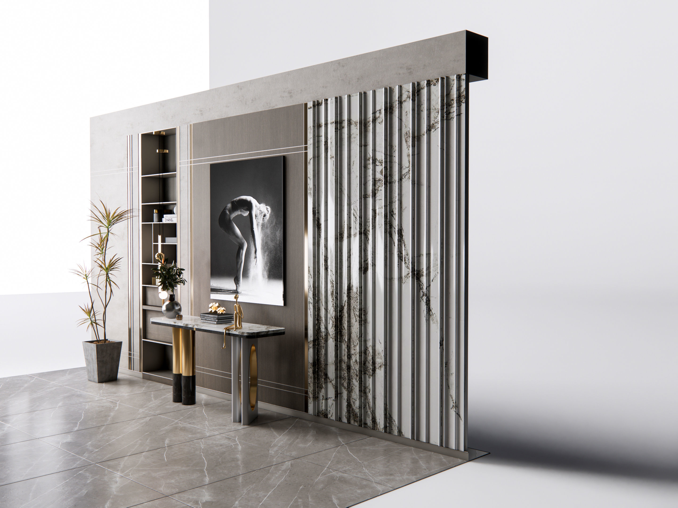 Sideboard with wall panel and flooring 5 3D model_1