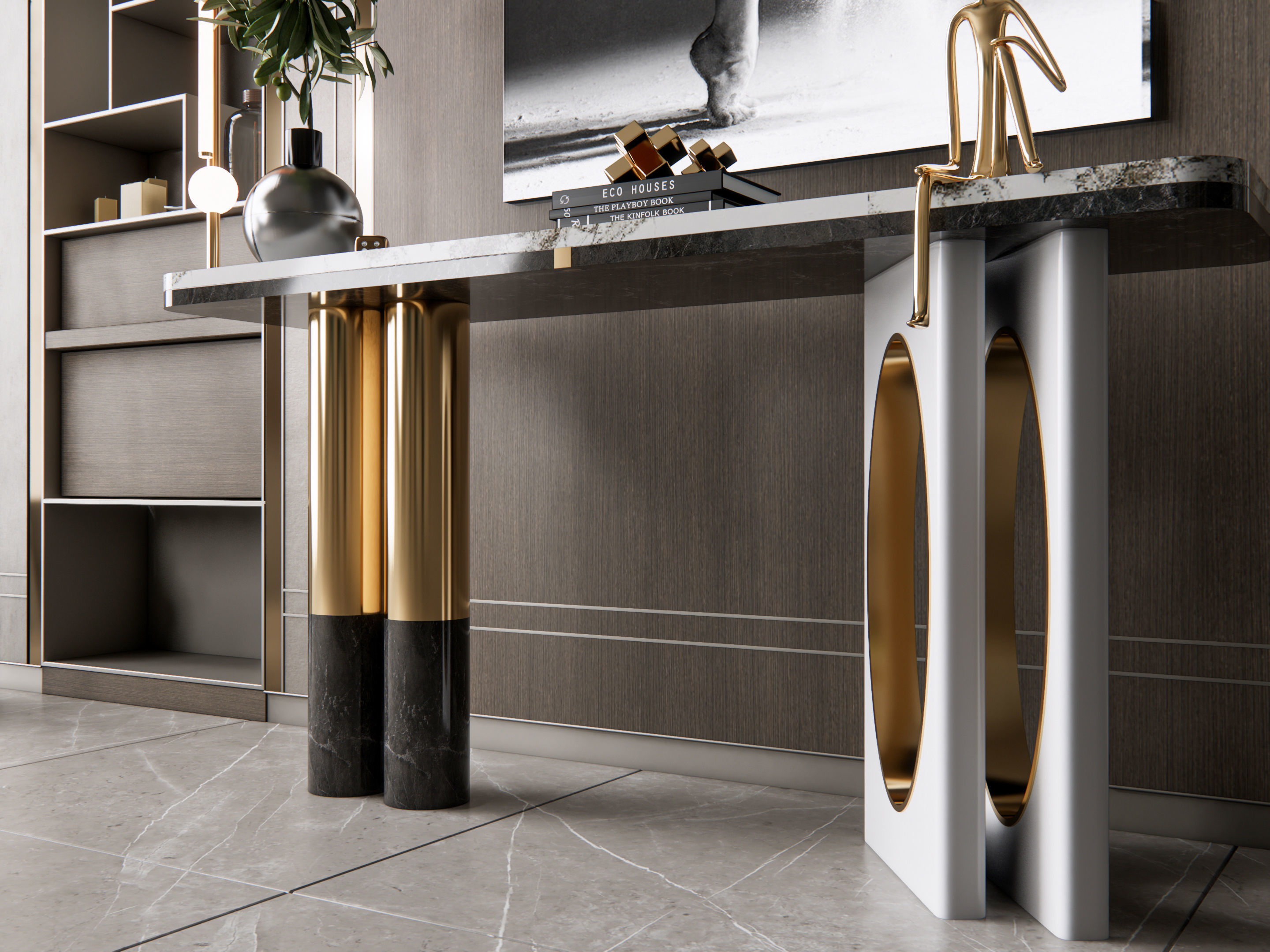 Sideboard with wall panel and flooring 5 3D model_9