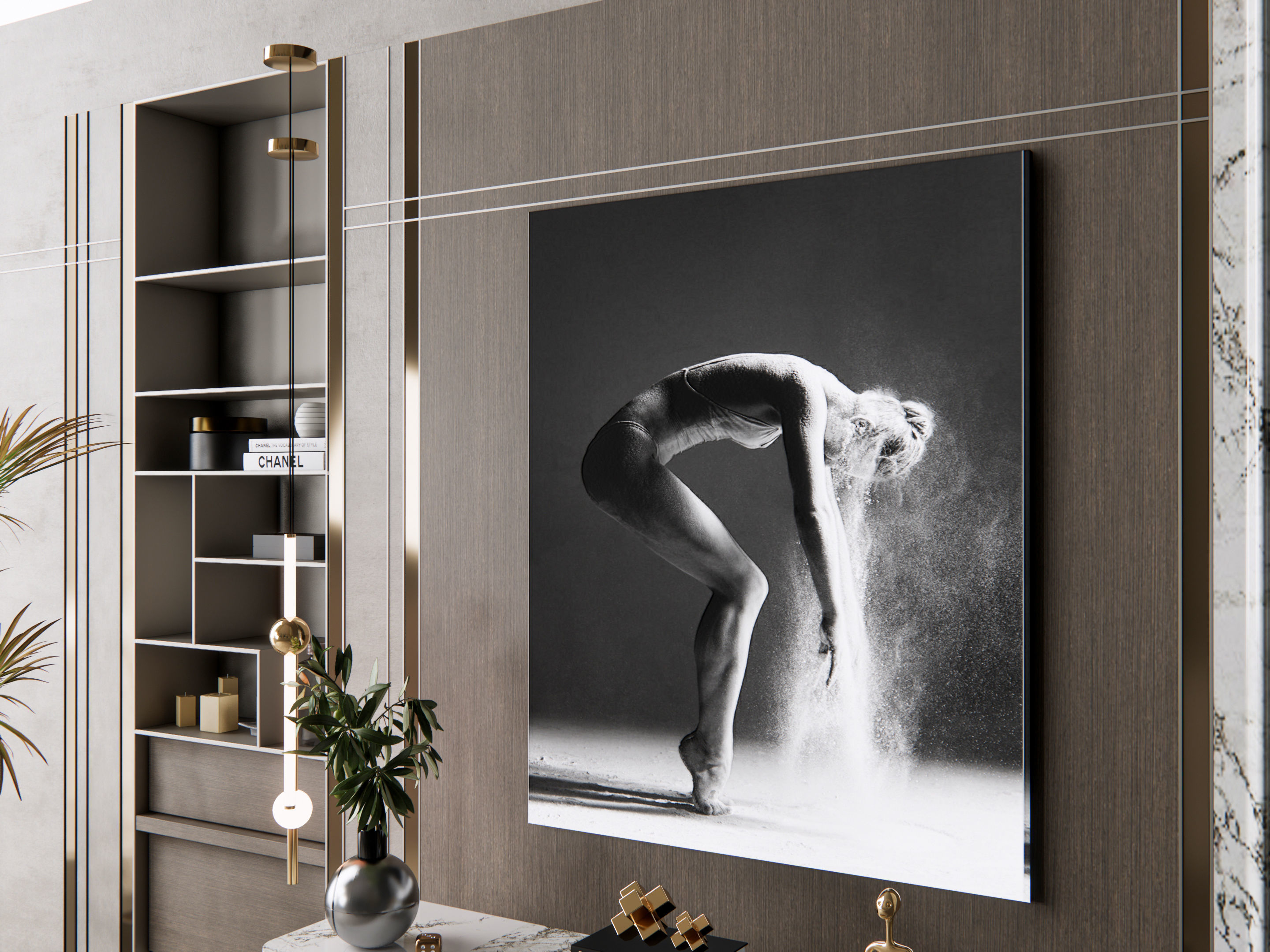 Sideboard with wall panel and flooring 5 3D model_8