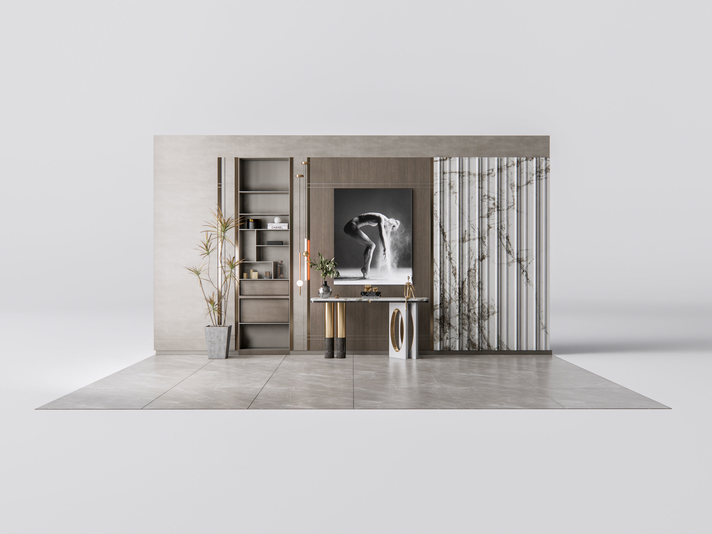 Sideboard with wall panel and flooring 5 3D model_2