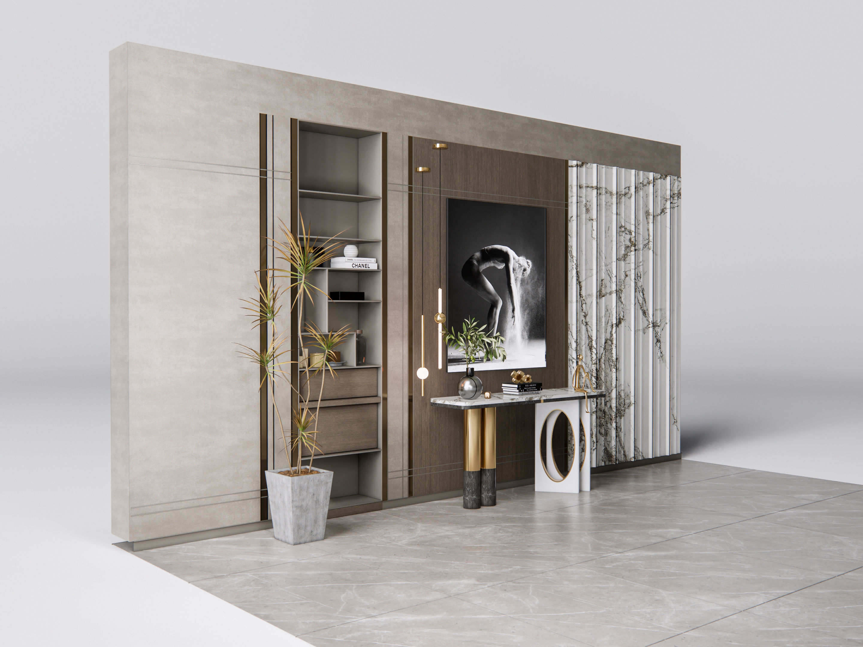 Sideboard with wall panel and flooring 5 3D model_3