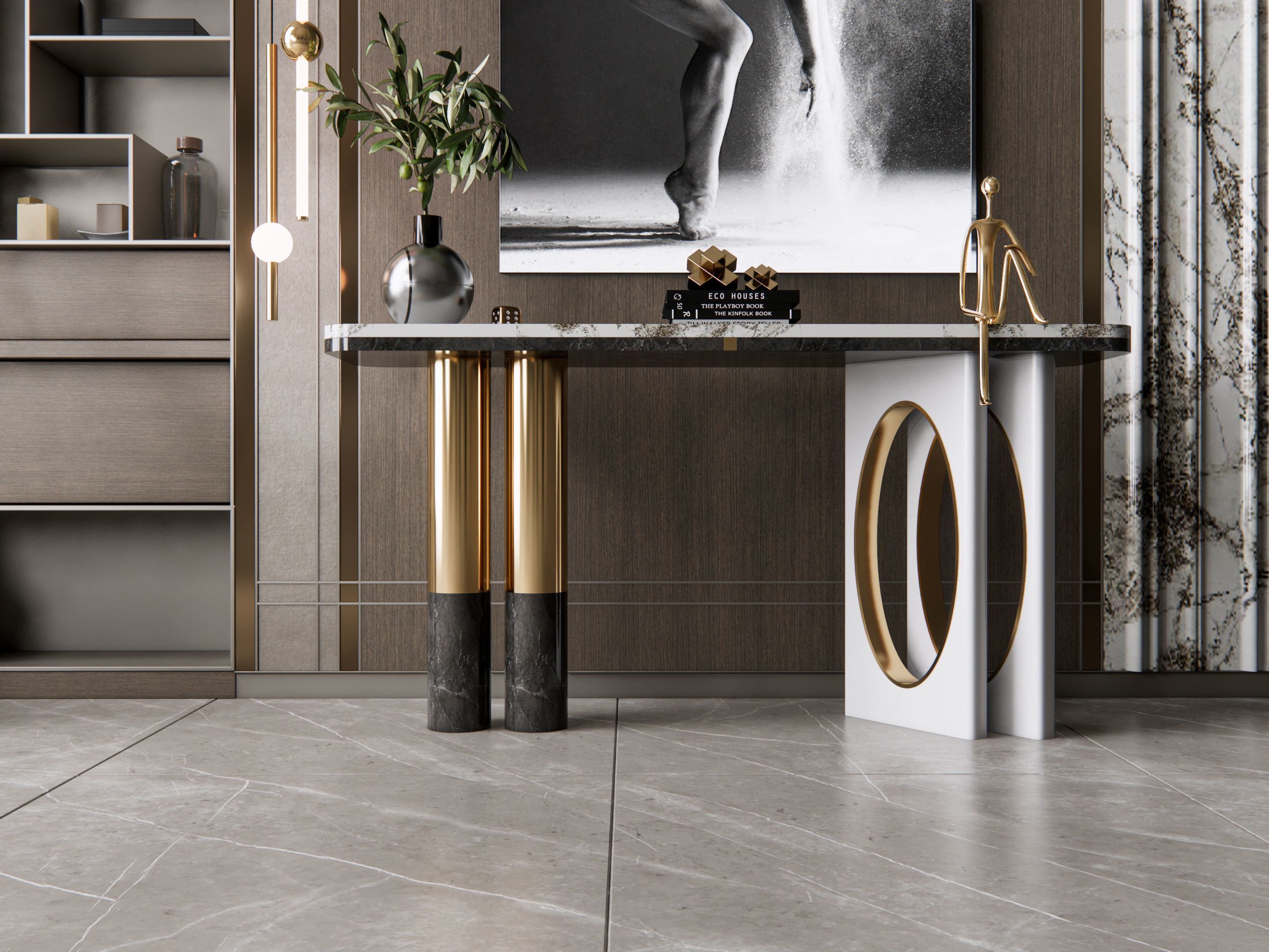 Sideboard with wall panel and flooring 5 3D model_4