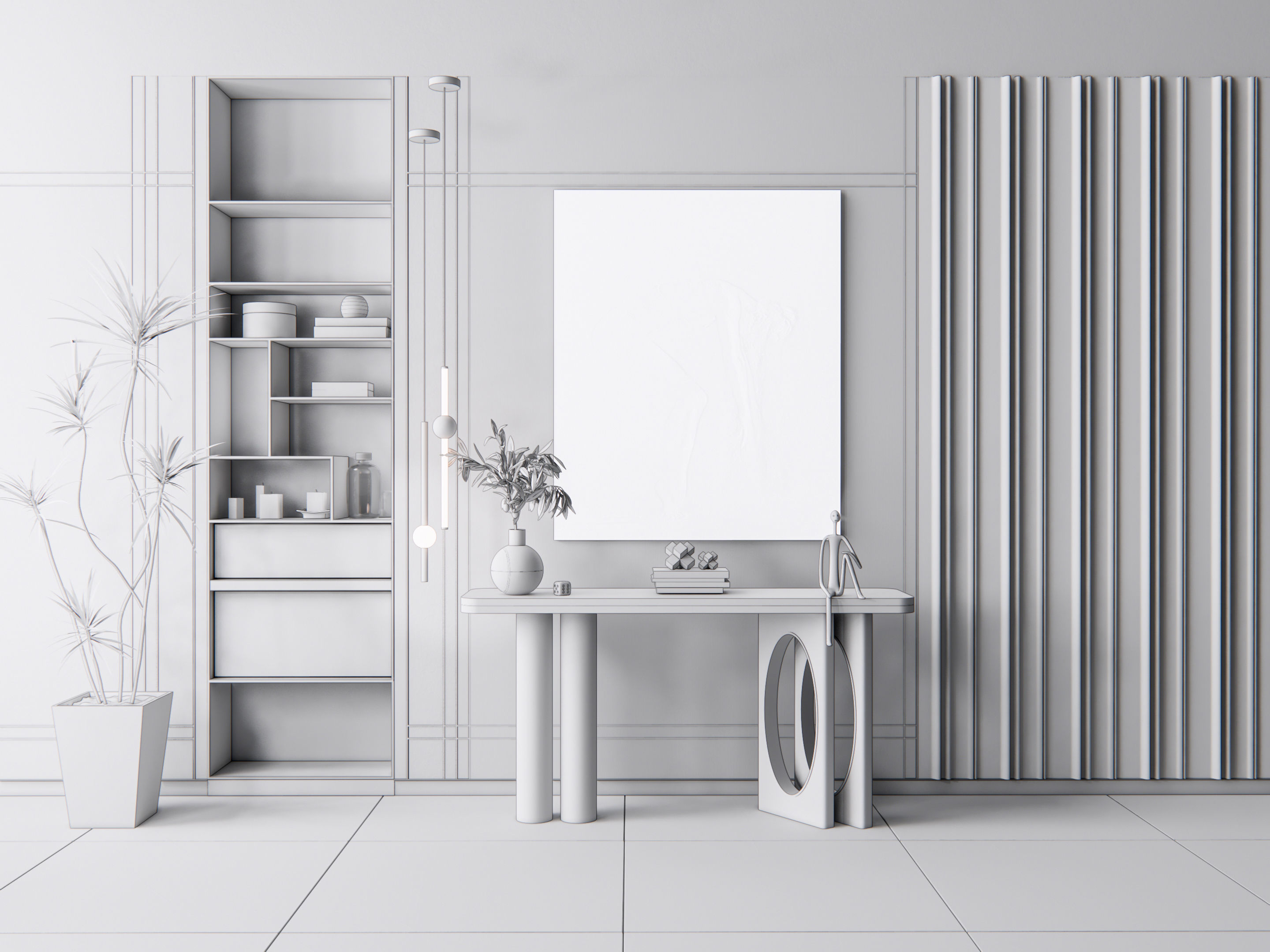 Sideboard with wall panel and flooring 5 3D model_19