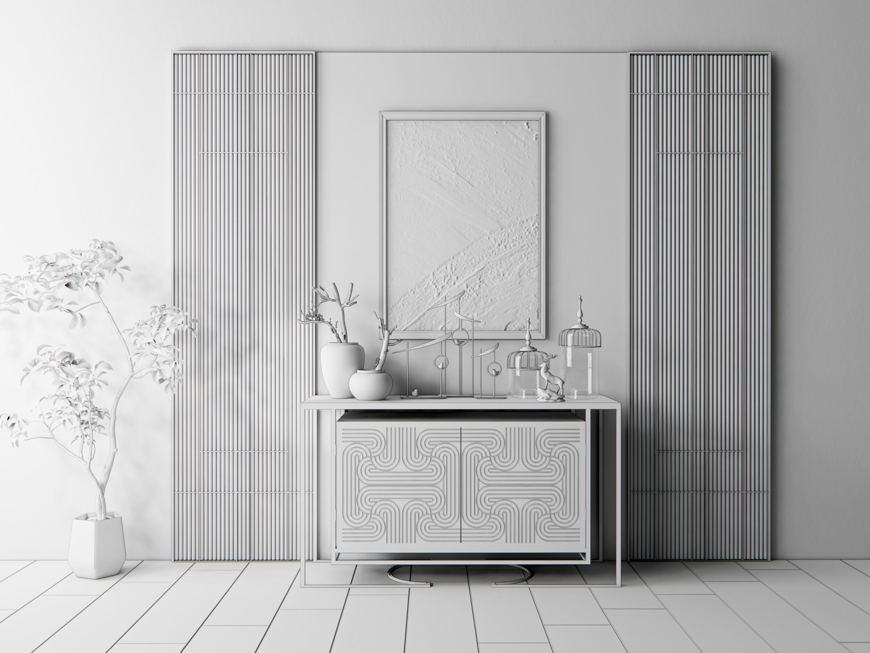 Sideboard with wall panel and flooring 6 3D model_20