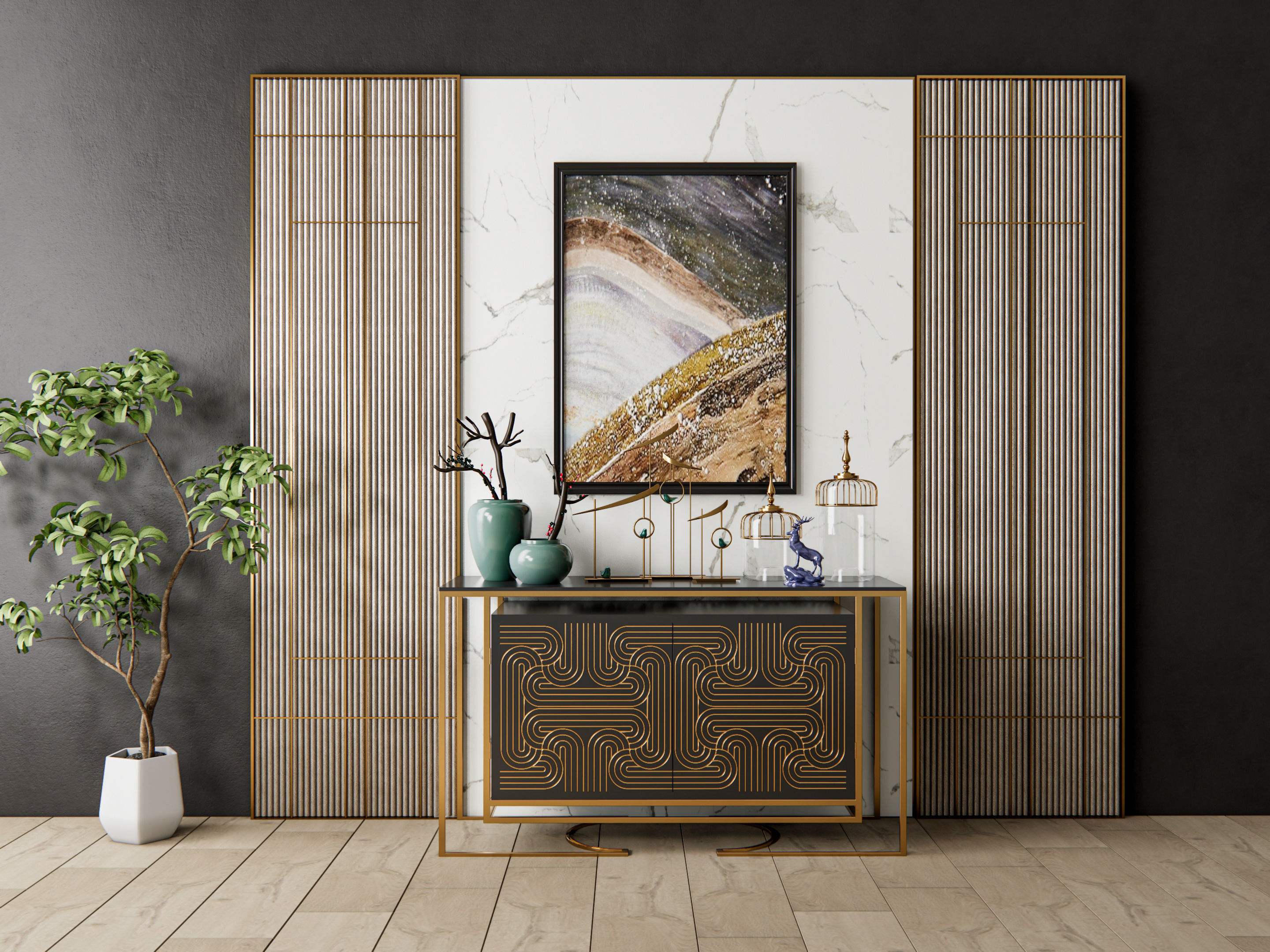 Sideboard with wall panel and flooring 6 3D model_19