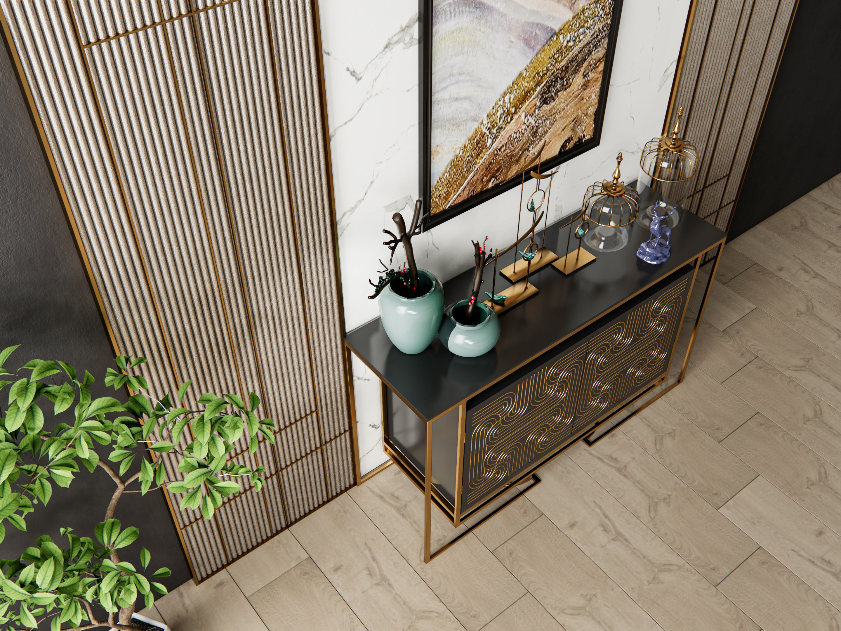 Sideboard with wall panel and flooring 6 3D model_18