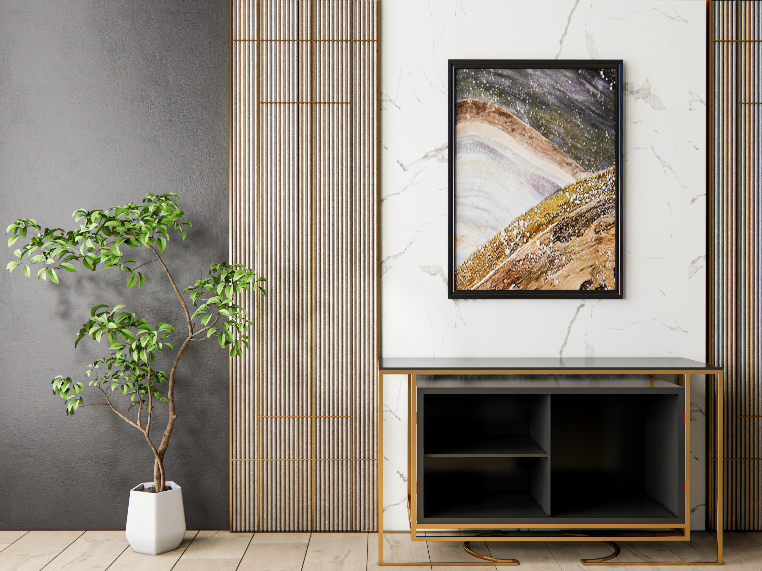 Sideboard with wall panel and flooring 6 3D model_4