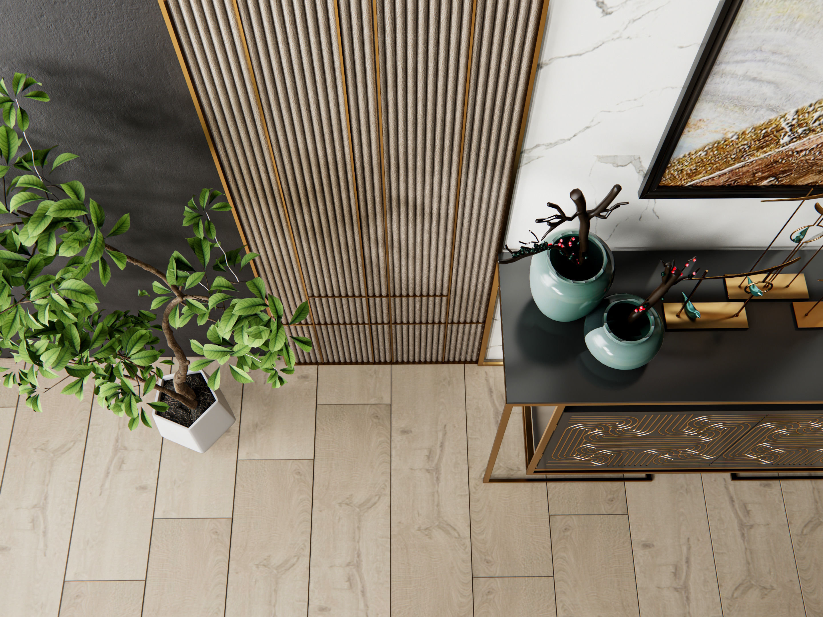 Sideboard with wall panel and flooring 6 3D model_14