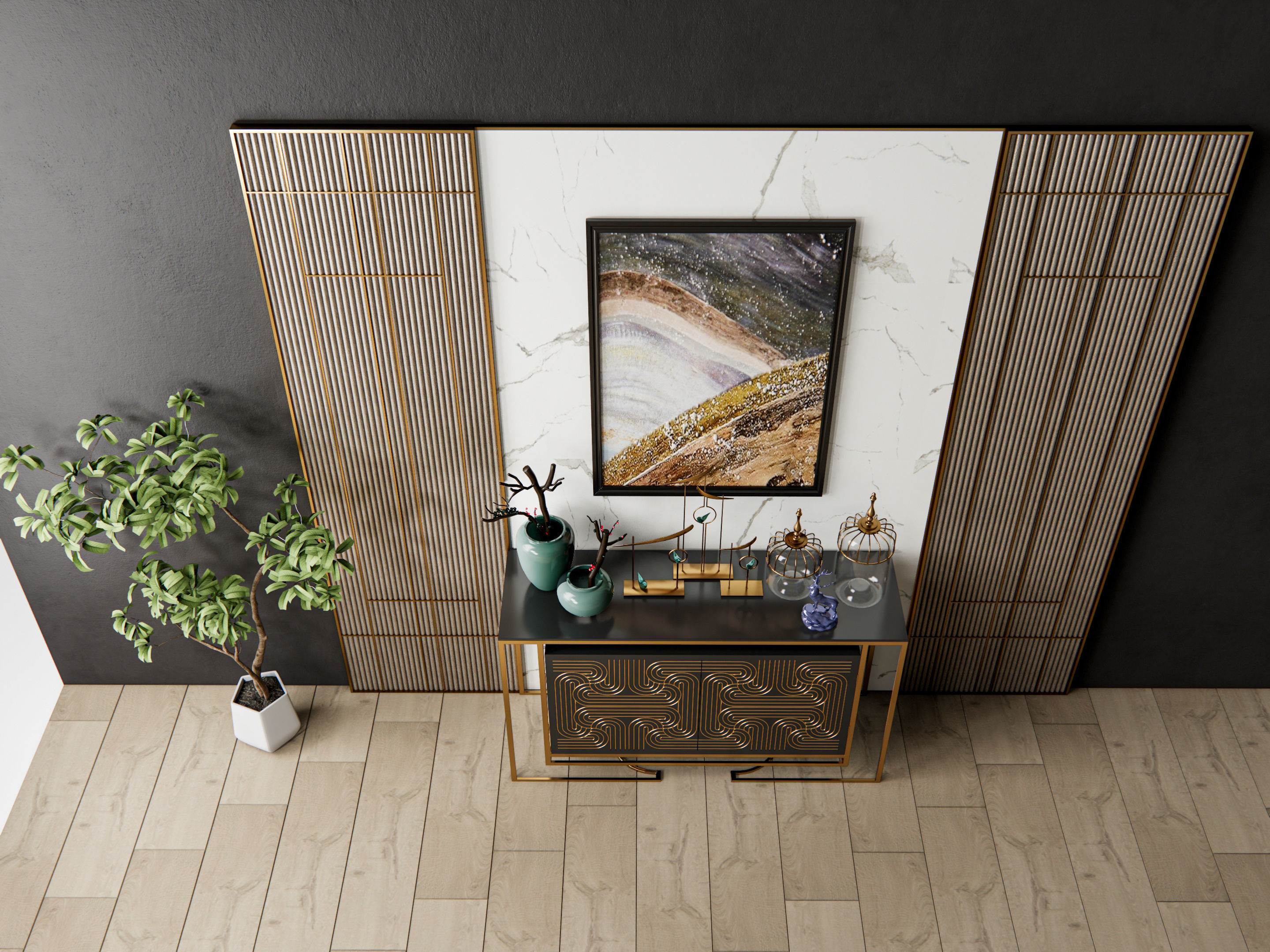 Sideboard with wall panel and flooring 6 3D model_11