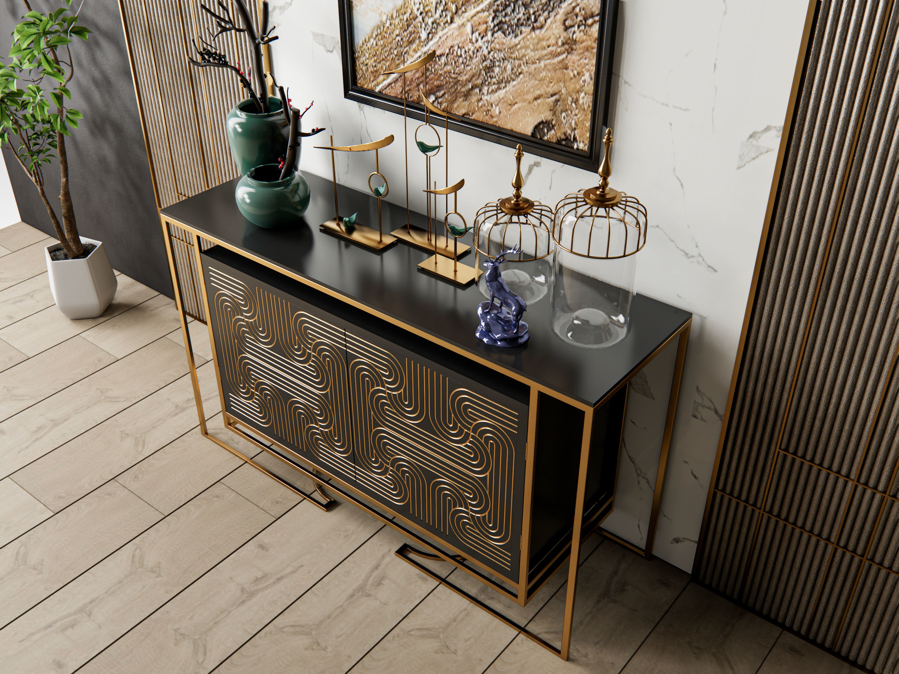 Sideboard with wall panel and flooring 6 3D model_17