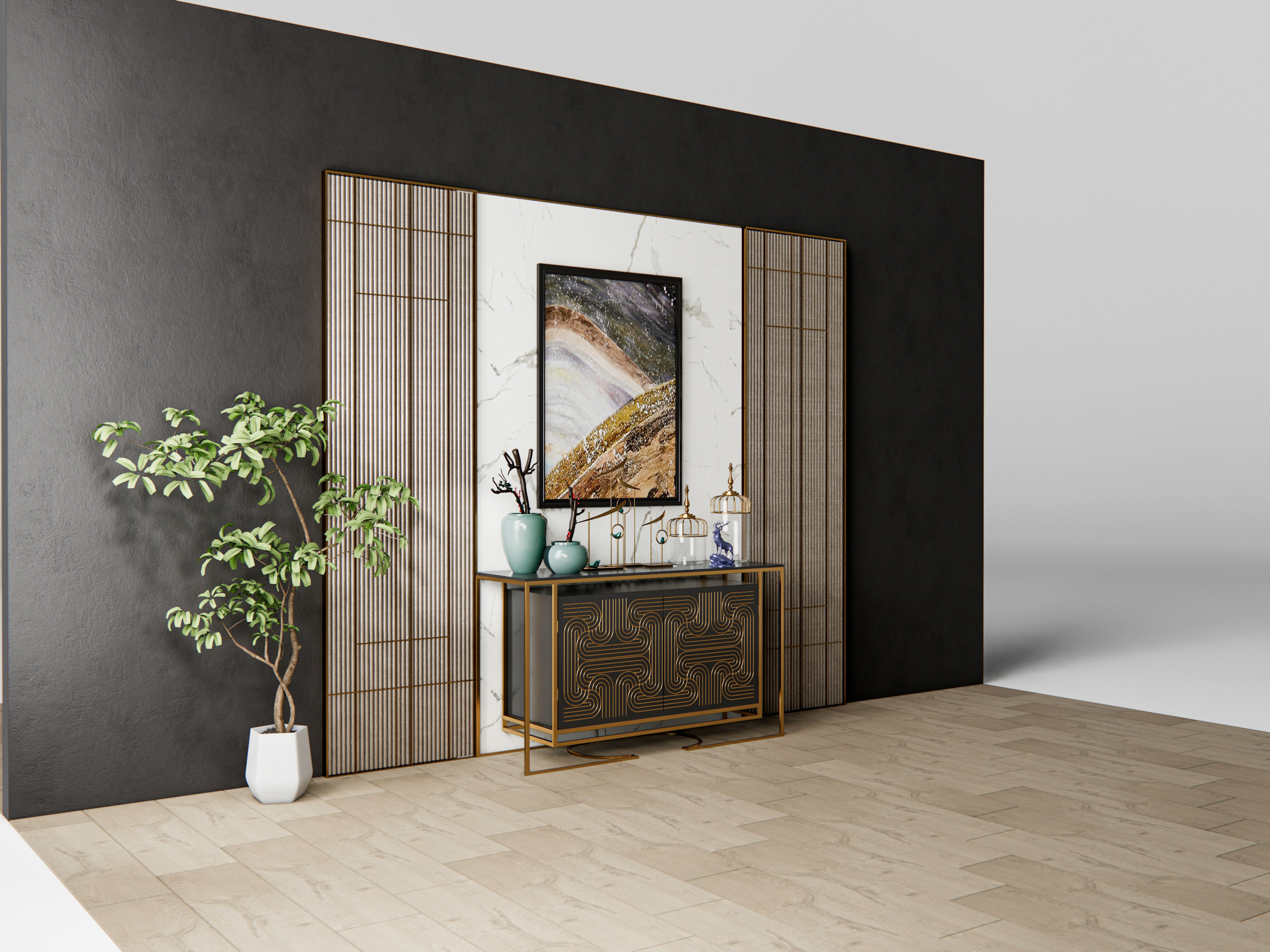 Sideboard with wall panel and flooring 6 3D model_5