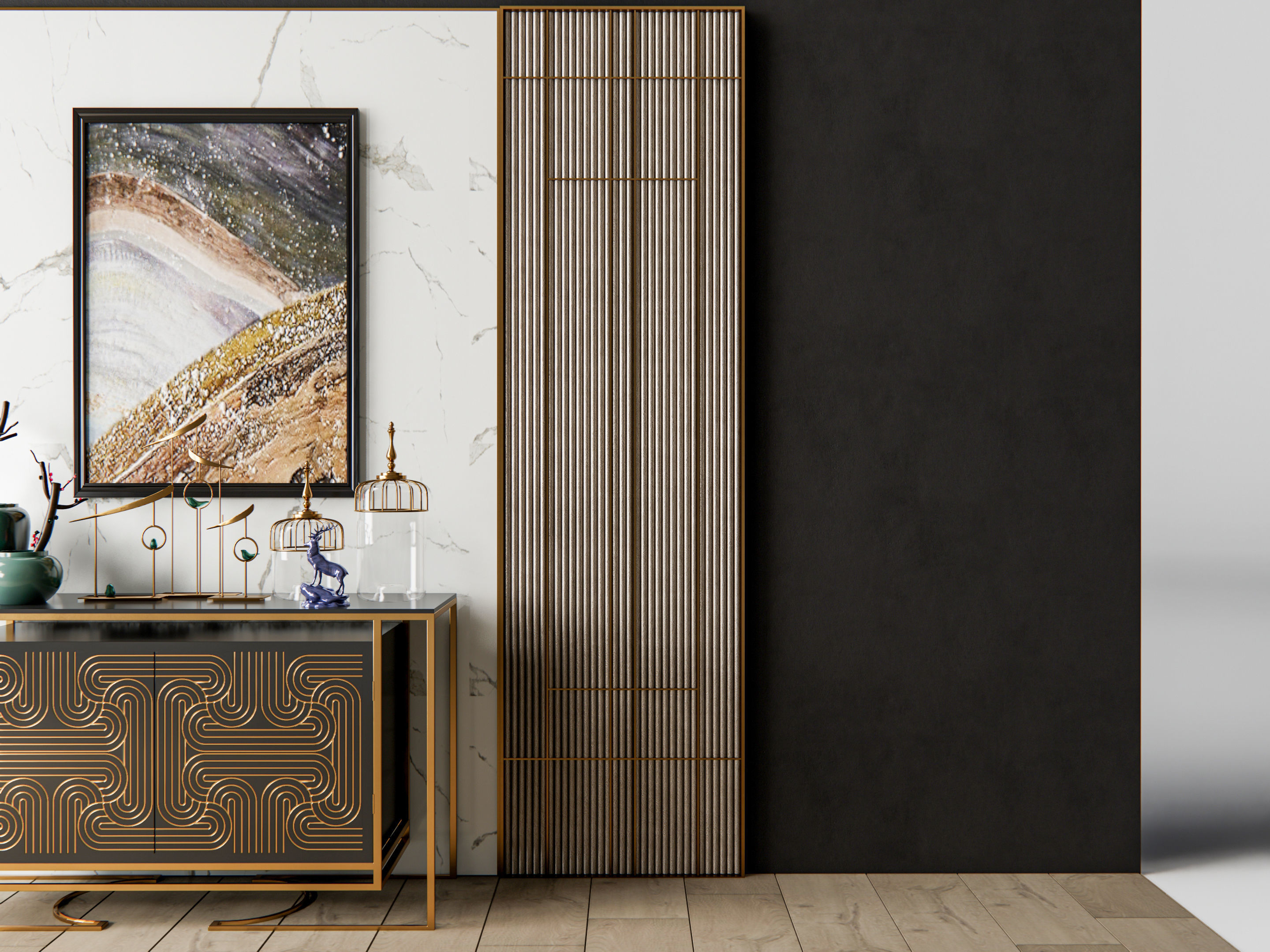 Sideboard with wall panel and flooring 6 3D model_9