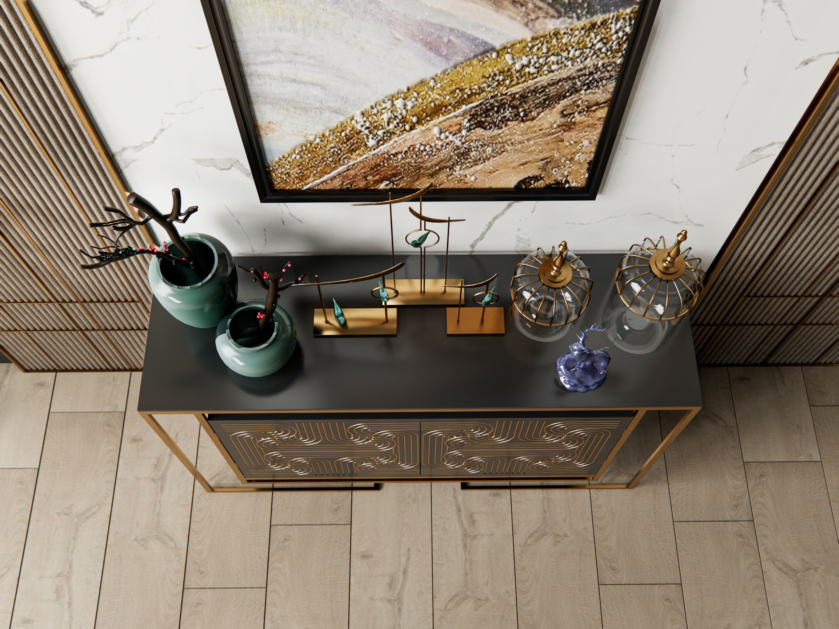 Sideboard with wall panel and flooring 6 3D model_13