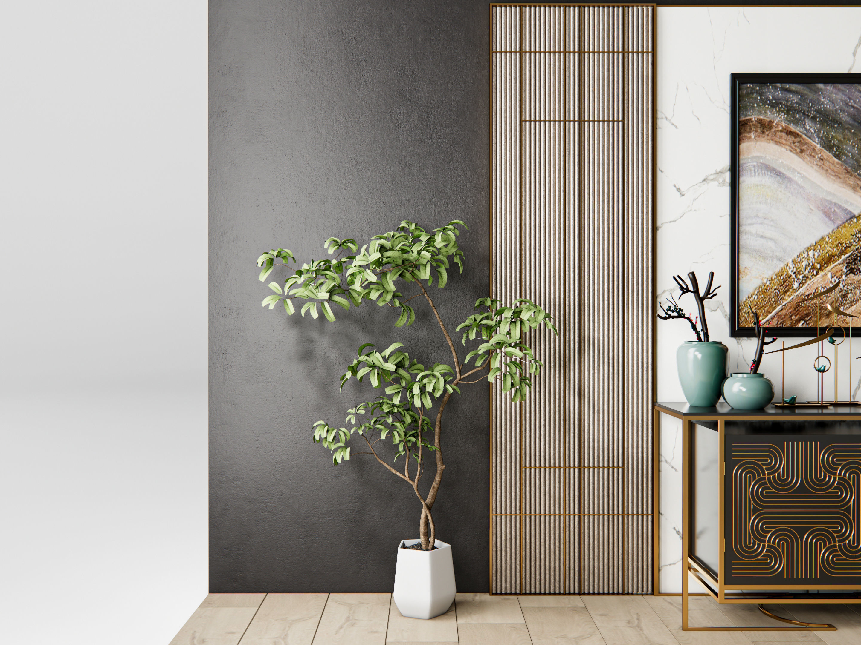 Sideboard with wall panel and flooring 6 3D model_10