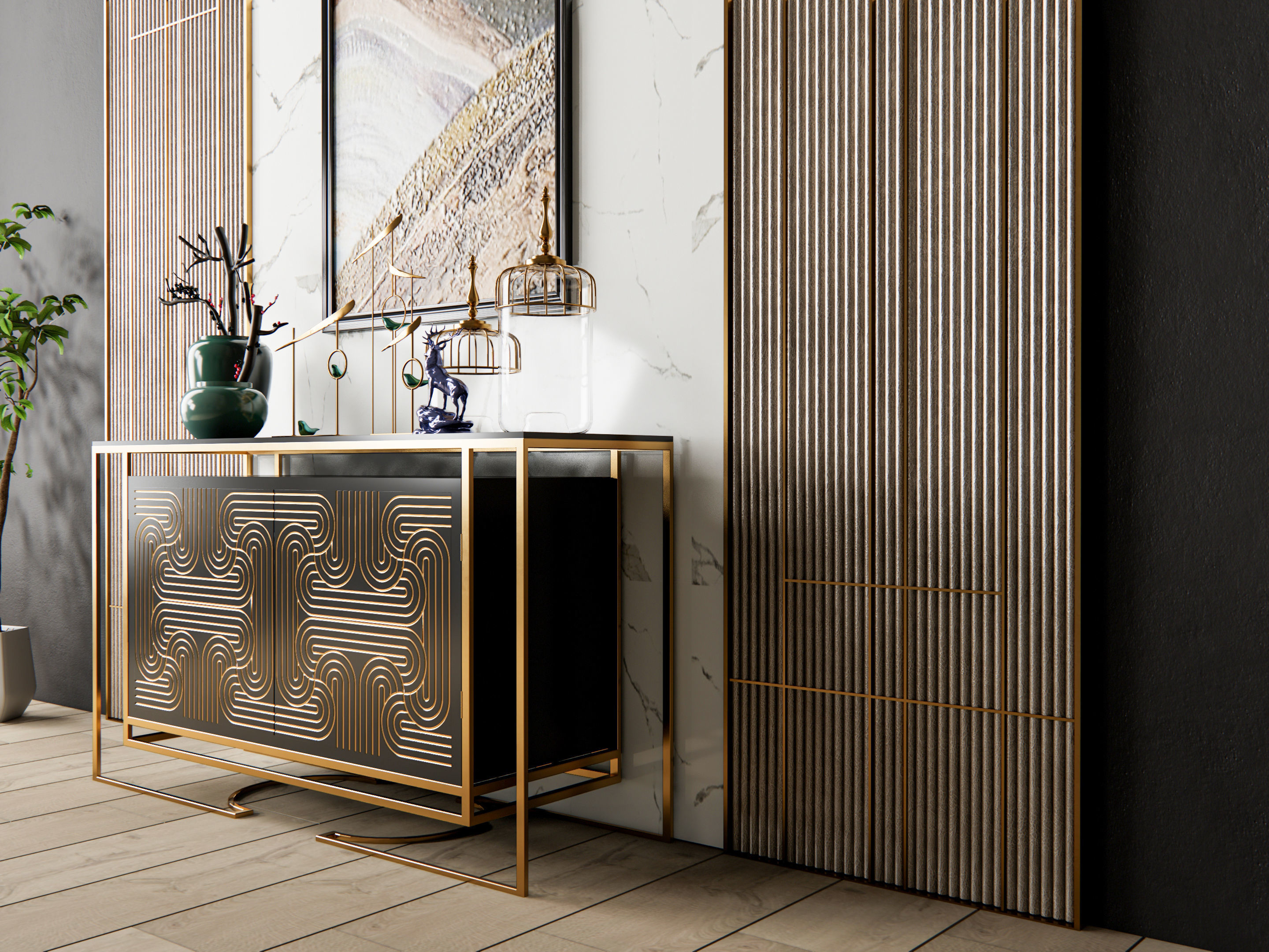 Sideboard with wall panel and flooring 6 3D model_15