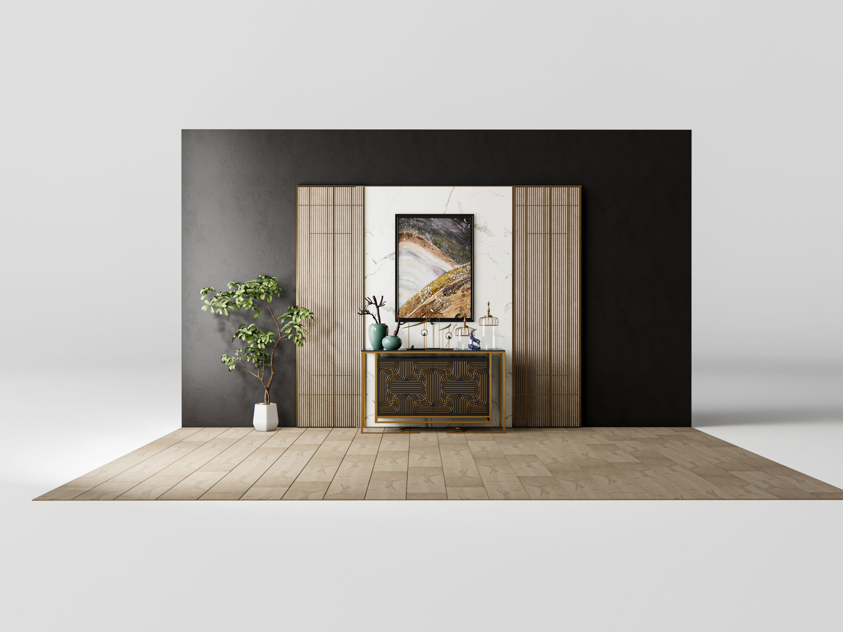 Sideboard with wall panel and flooring 6 3D model_1