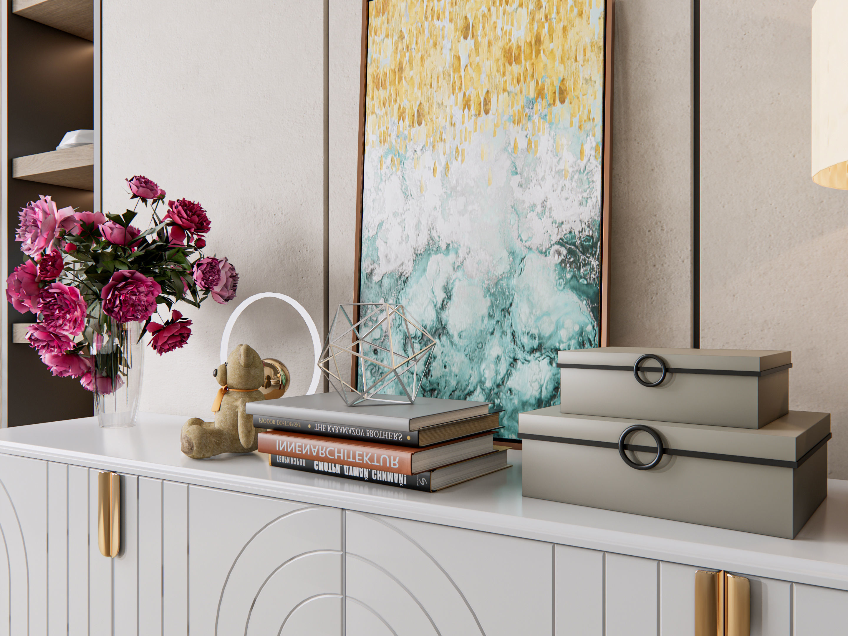 Sideboard with wall panel and flooring 7 3D model_9