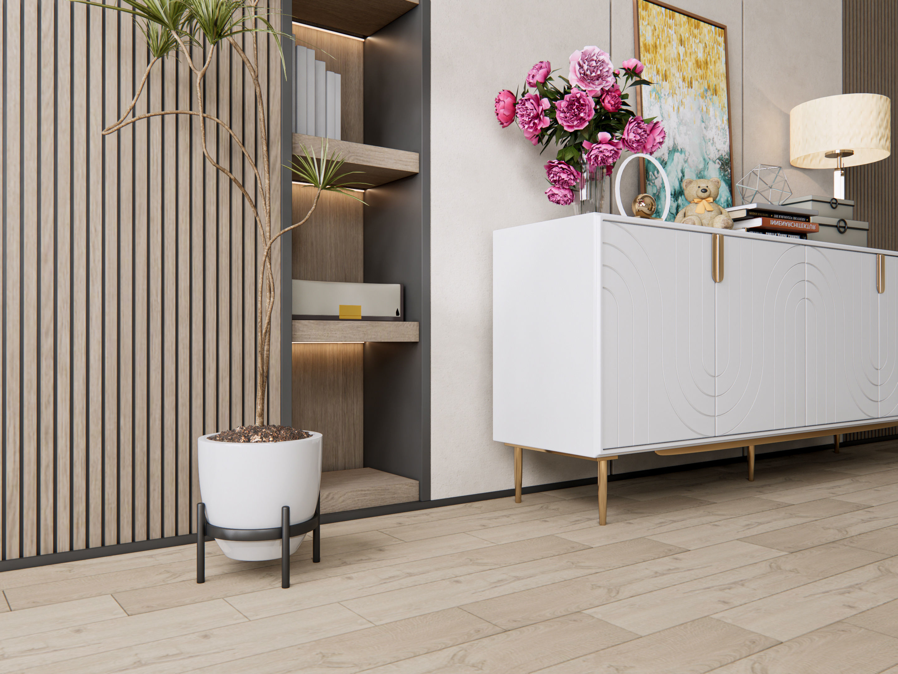 Sideboard with wall panel and flooring 7 3D model_6