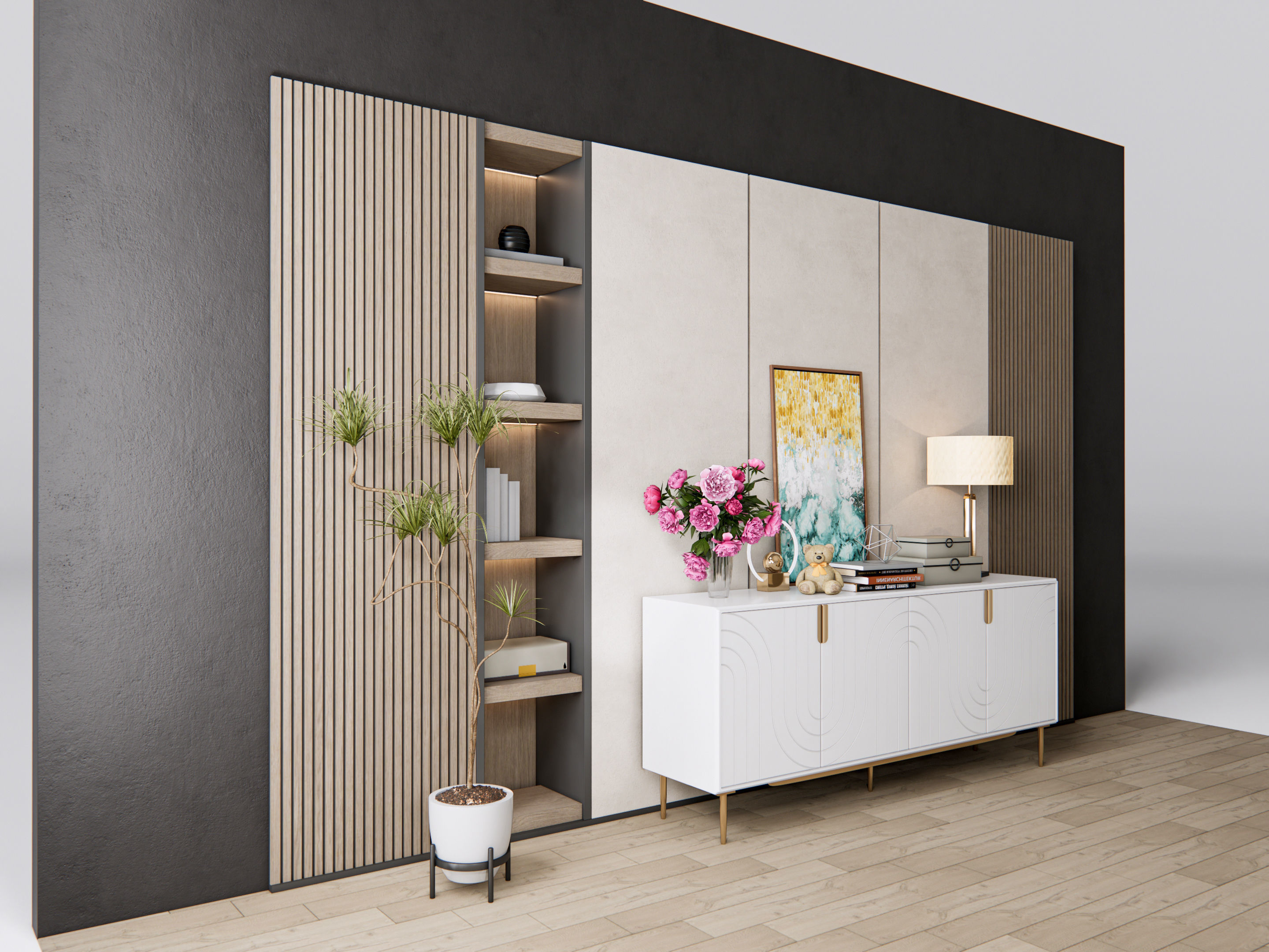Sideboard with wall panel and flooring 7 3D model_5
