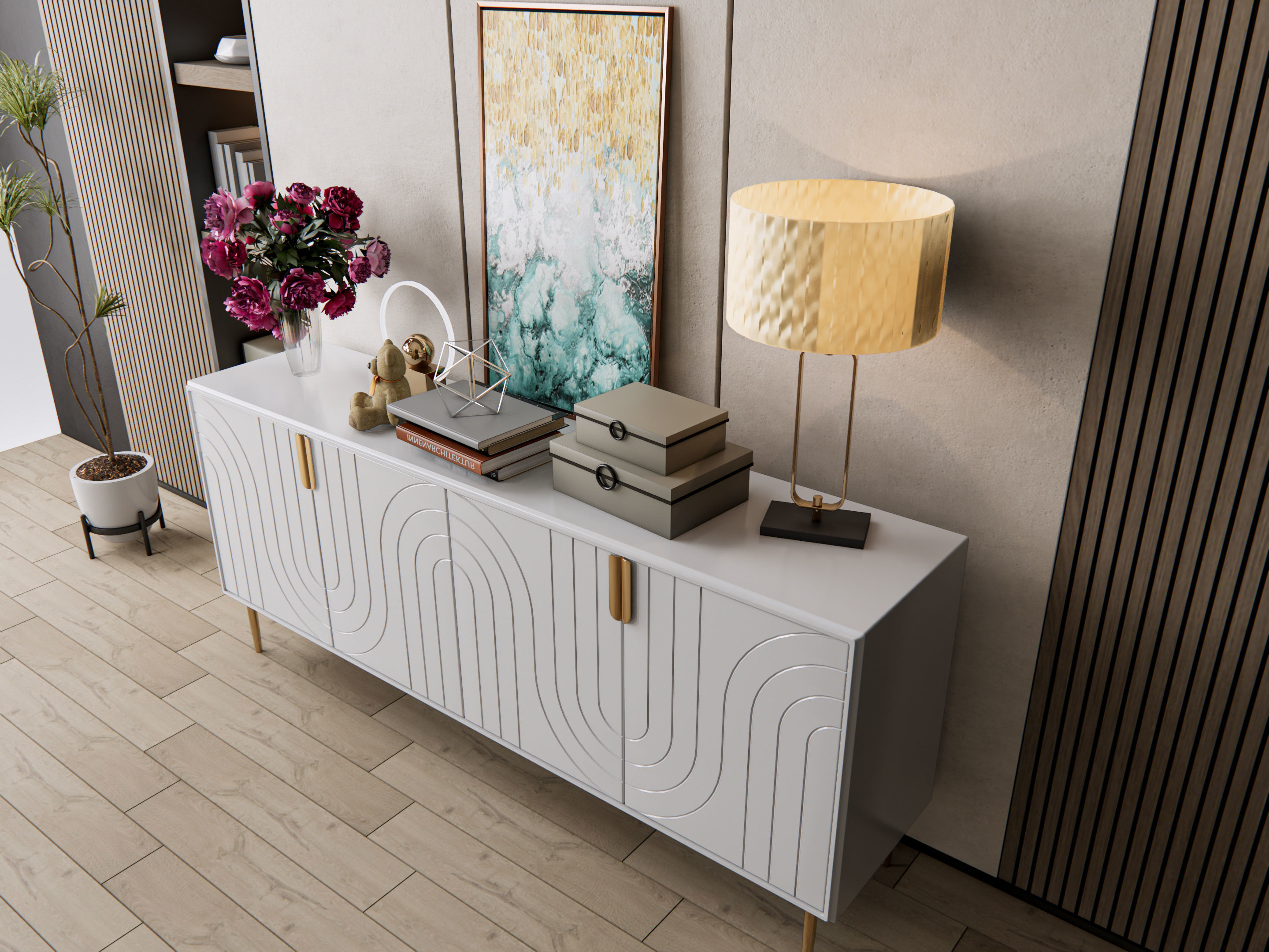 Sideboard with wall panel and flooring 7 3D model_11