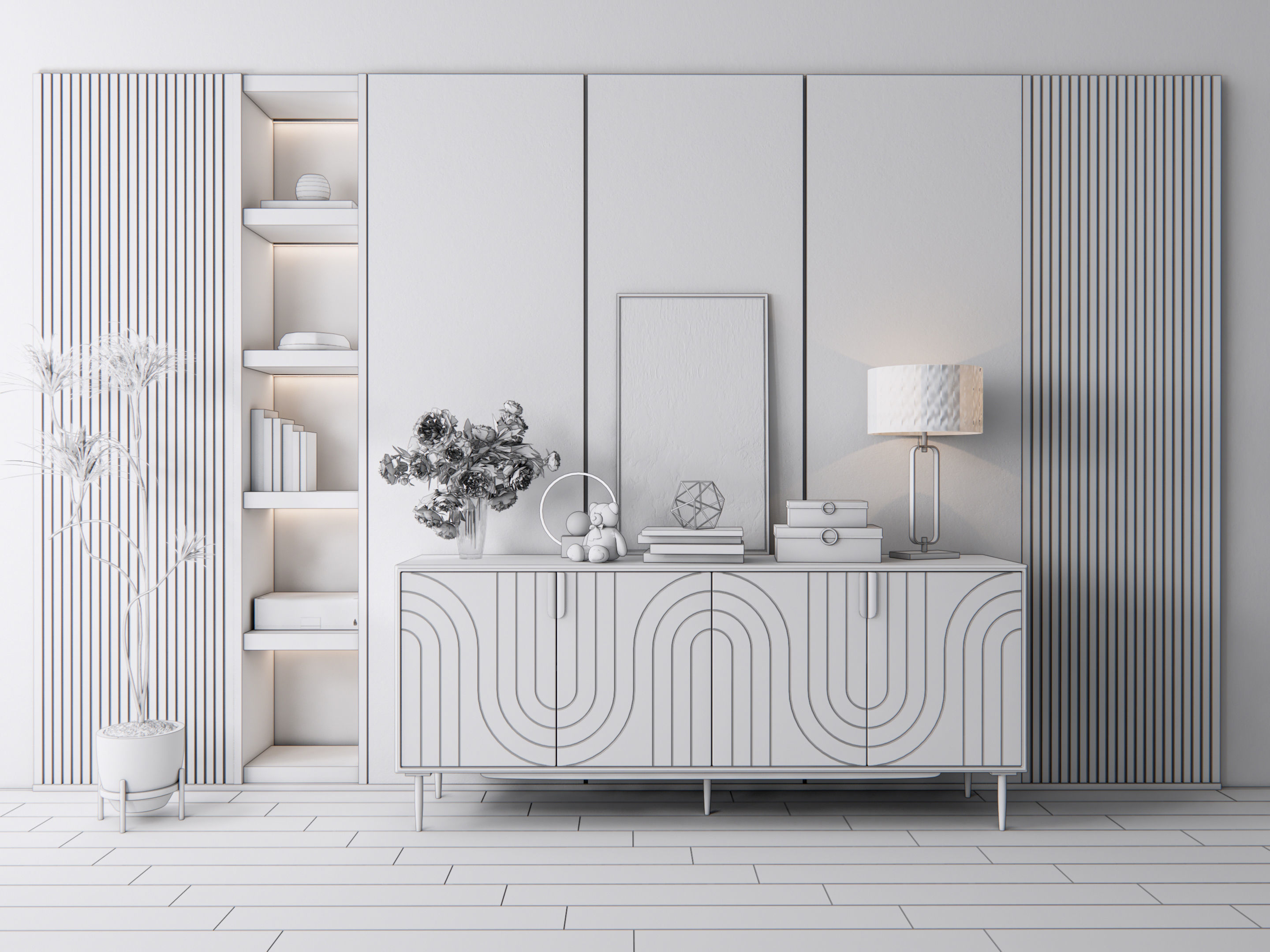 Sideboard with wall panel and flooring 7 3D model_16