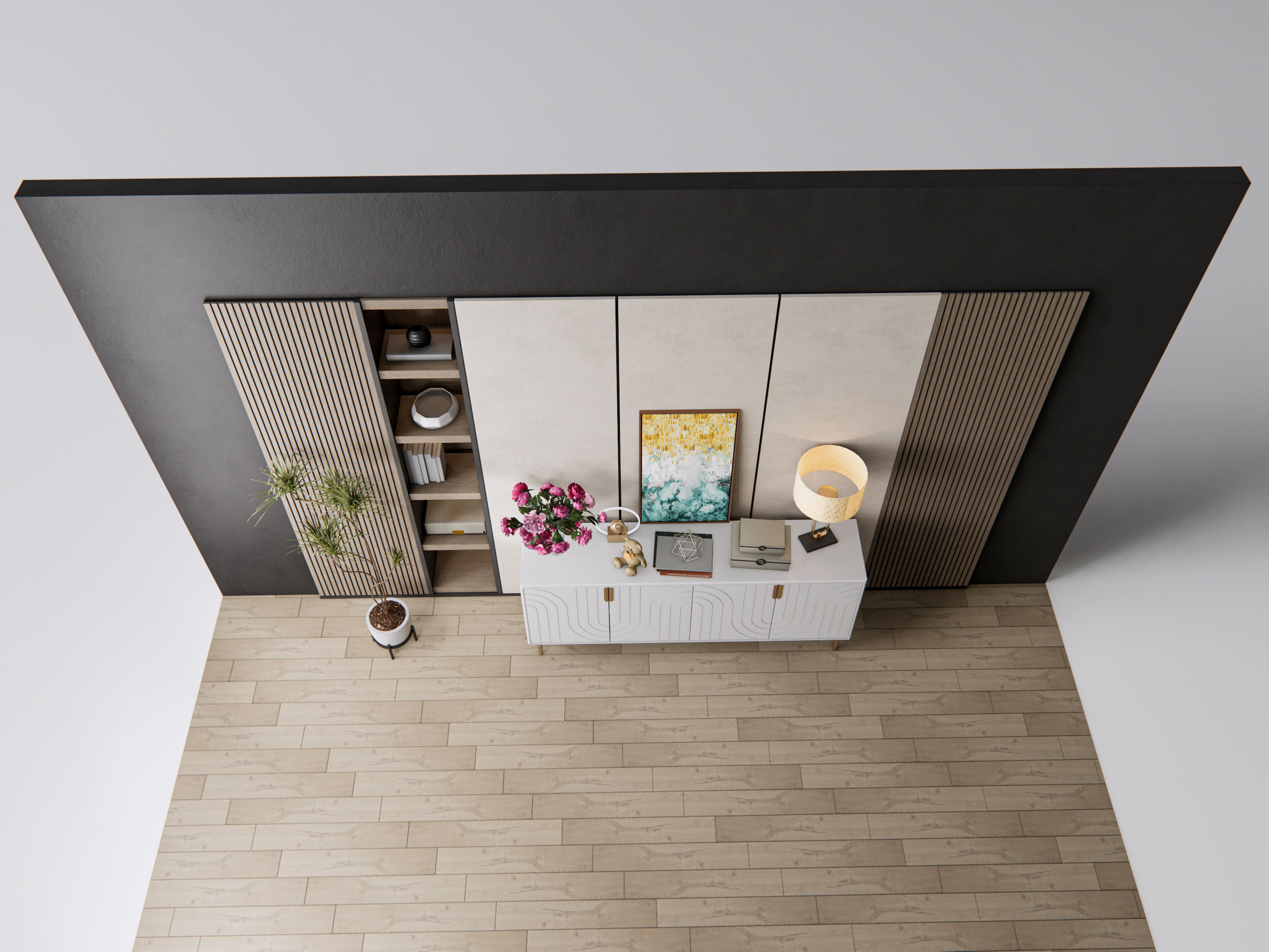 Sideboard with wall panel and flooring 7 3D model_17