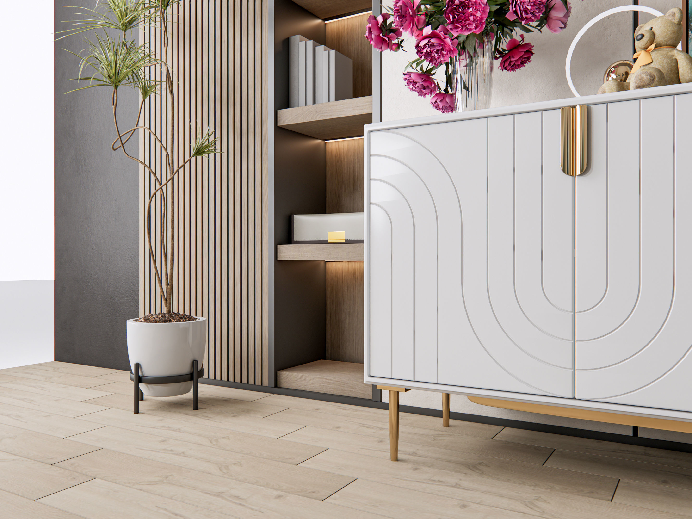 Sideboard with wall panel and flooring 7 3D model_7