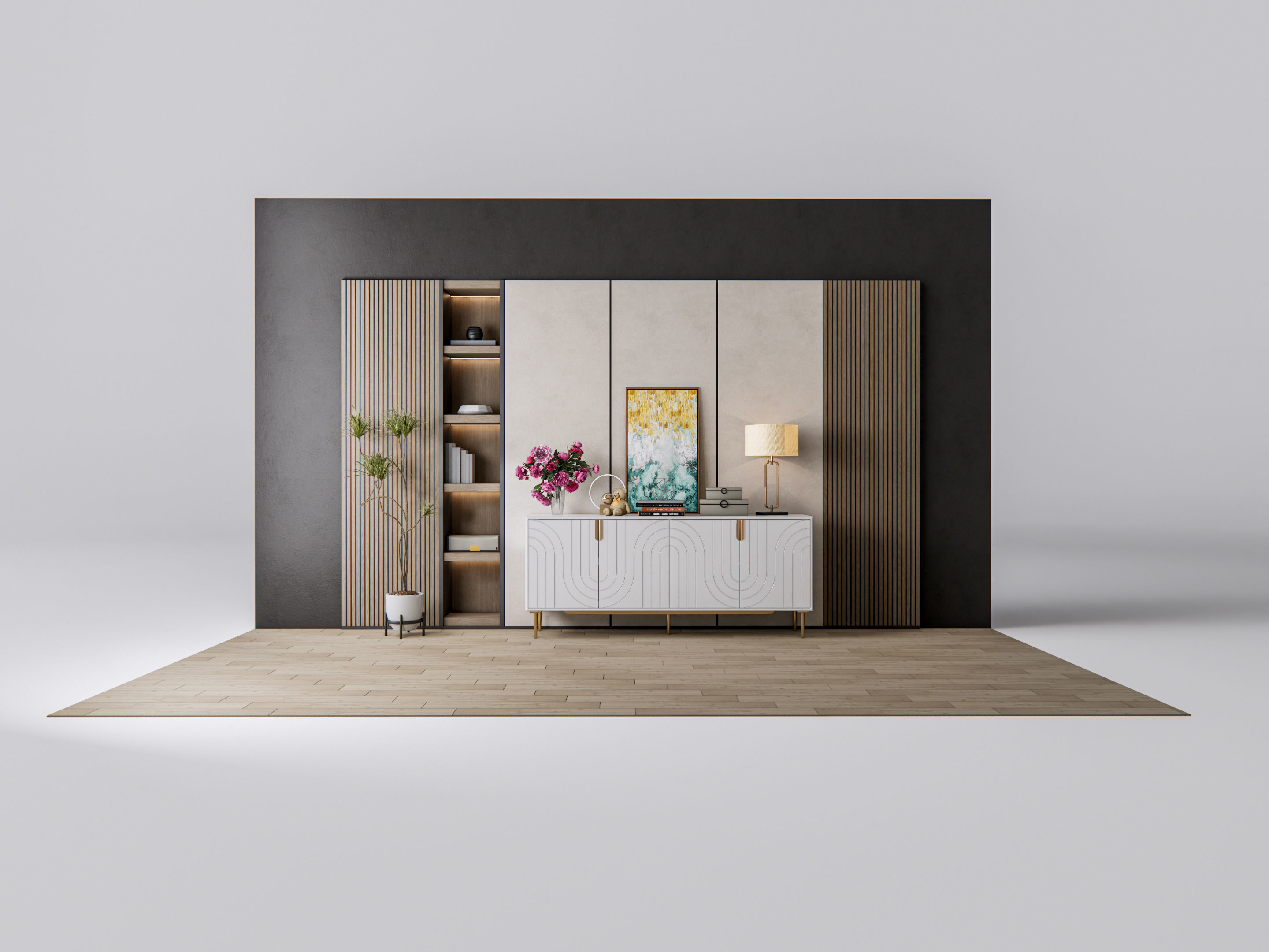 Sideboard with wall panel and flooring 7 3D model_1