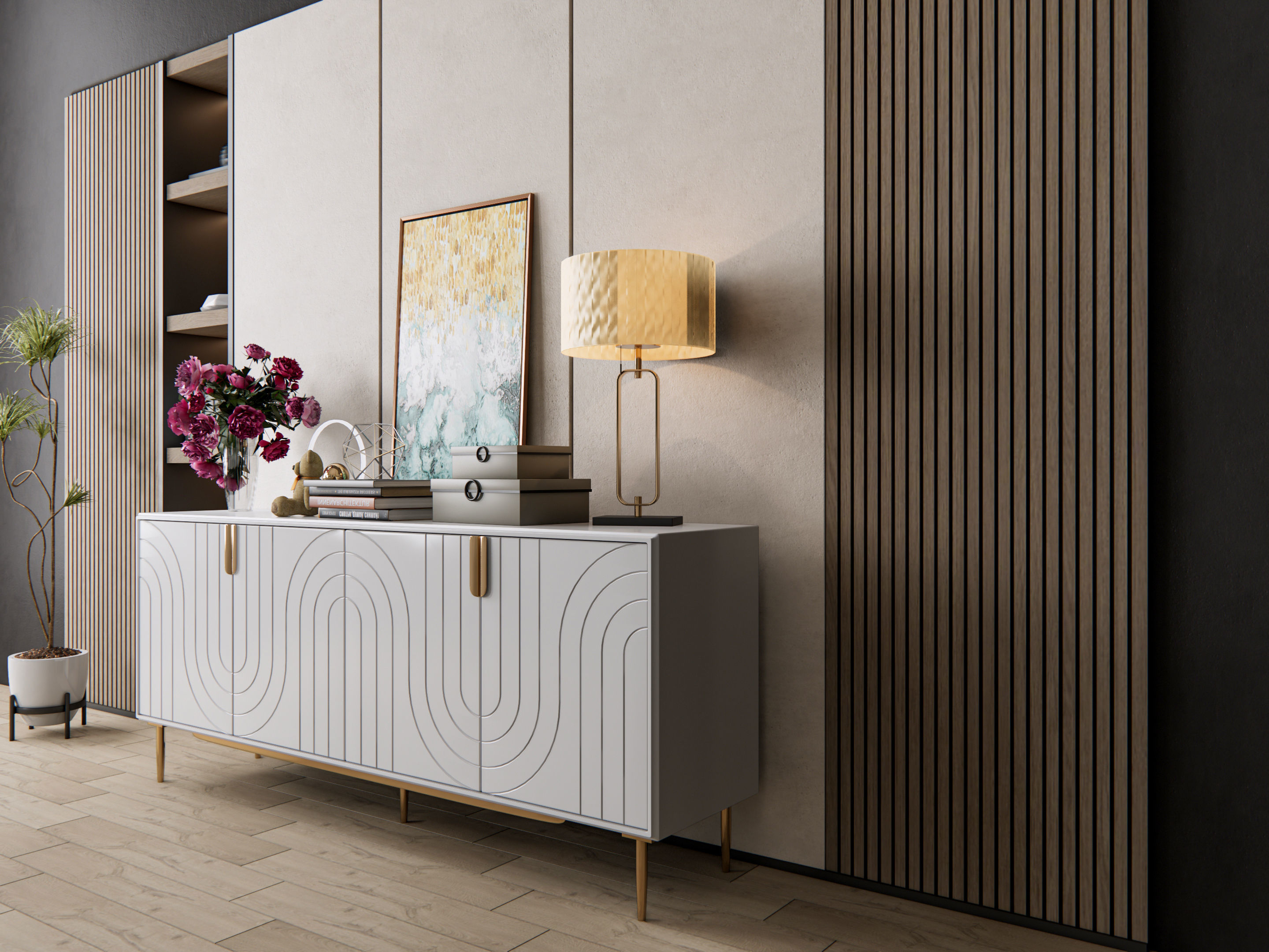 Sideboard with wall panel and flooring 7 3D model_14