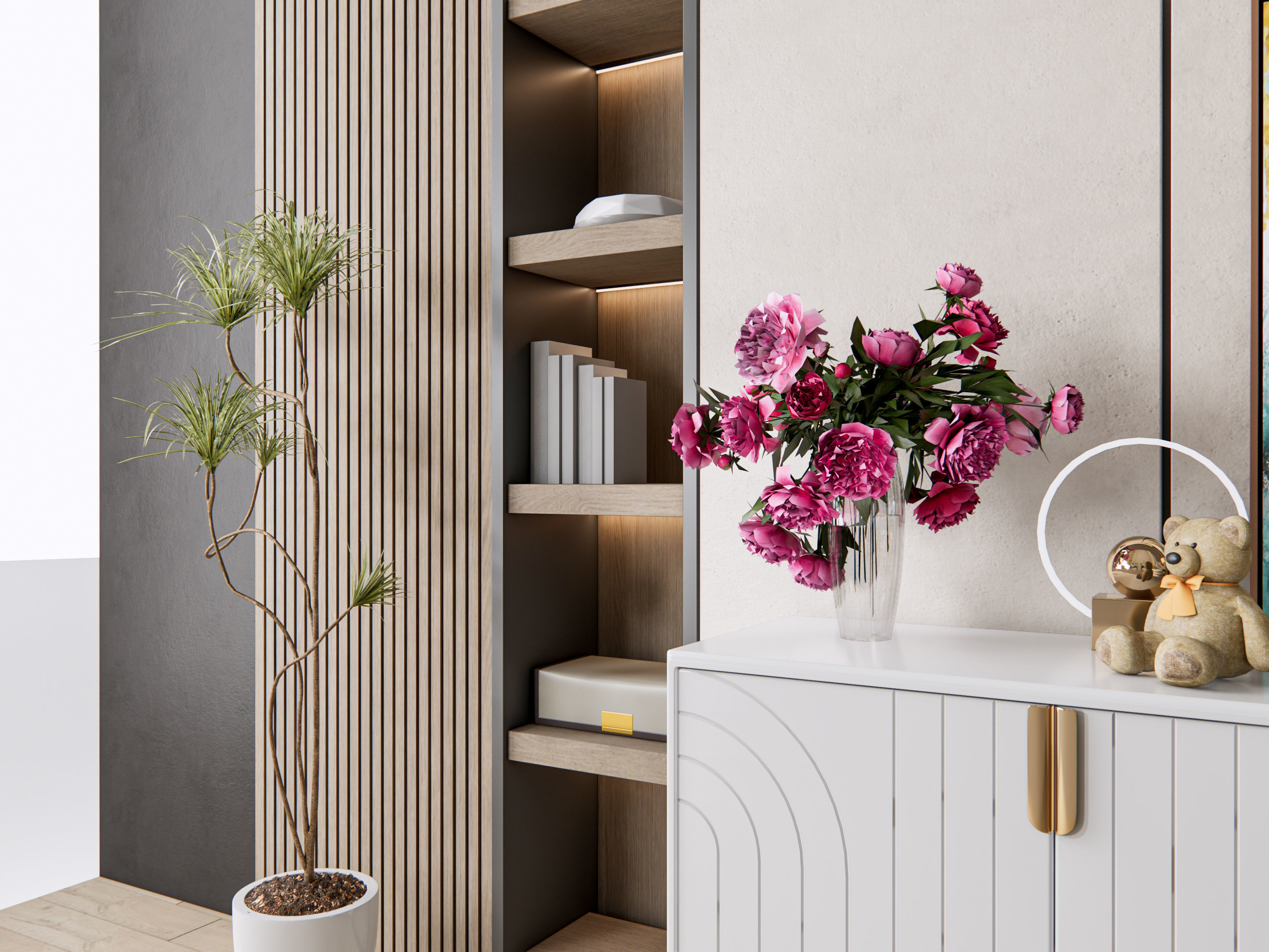 Sideboard with wall panel and flooring 7 3D model_8