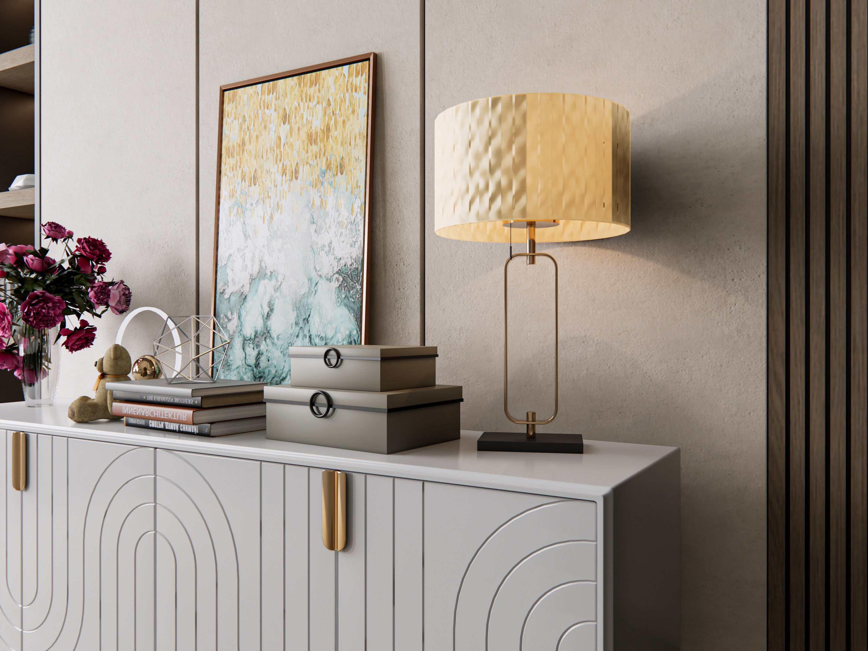 Sideboard with wall panel and flooring 7 3D model_10