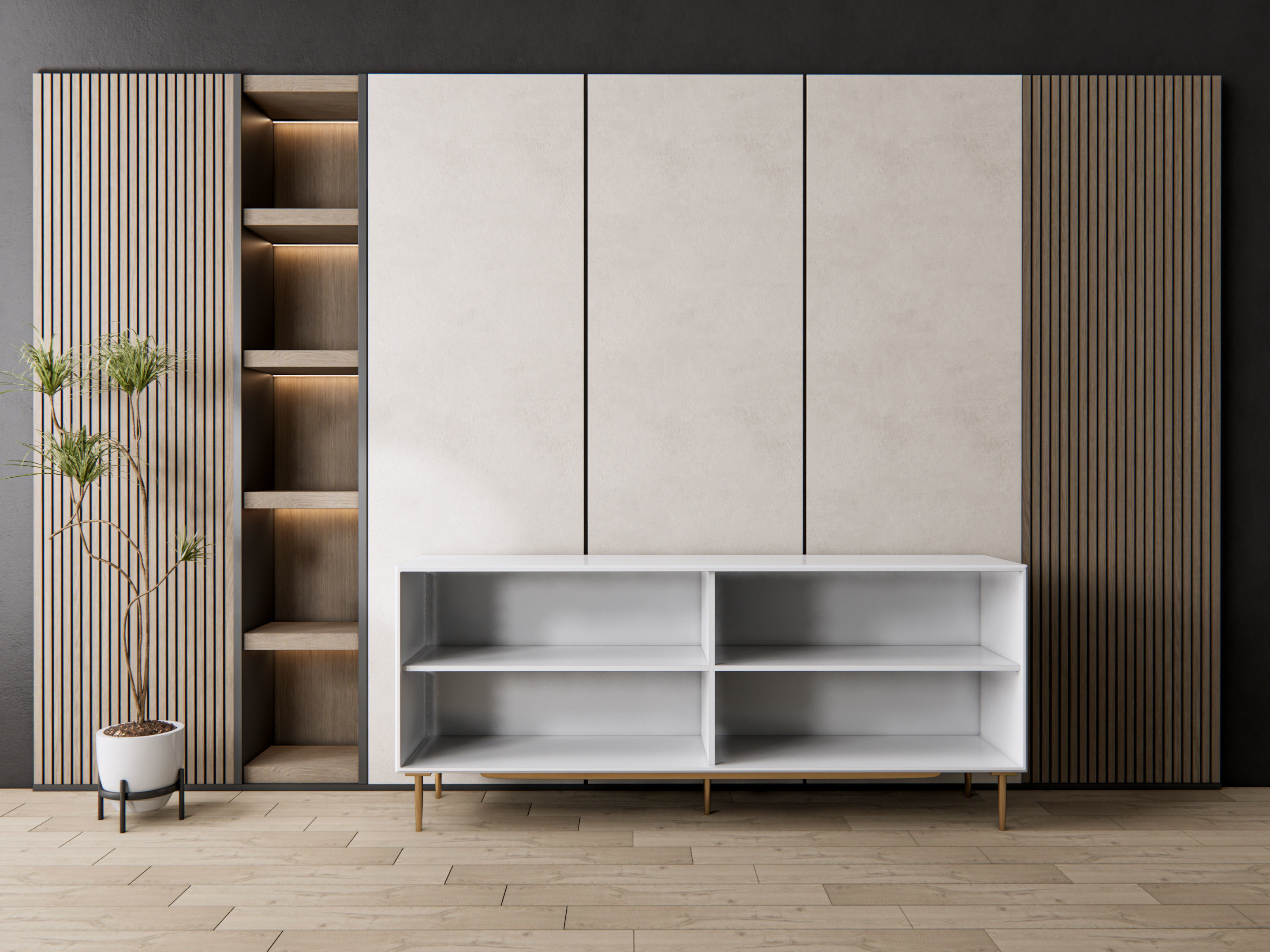 Sideboard with wall panel and flooring 7 3D model_2