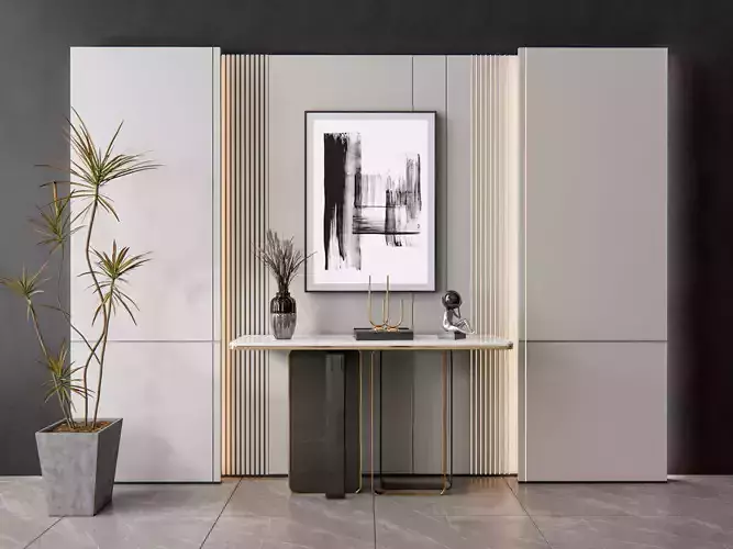 Sideboard with wall panel and flooring 8 3D model