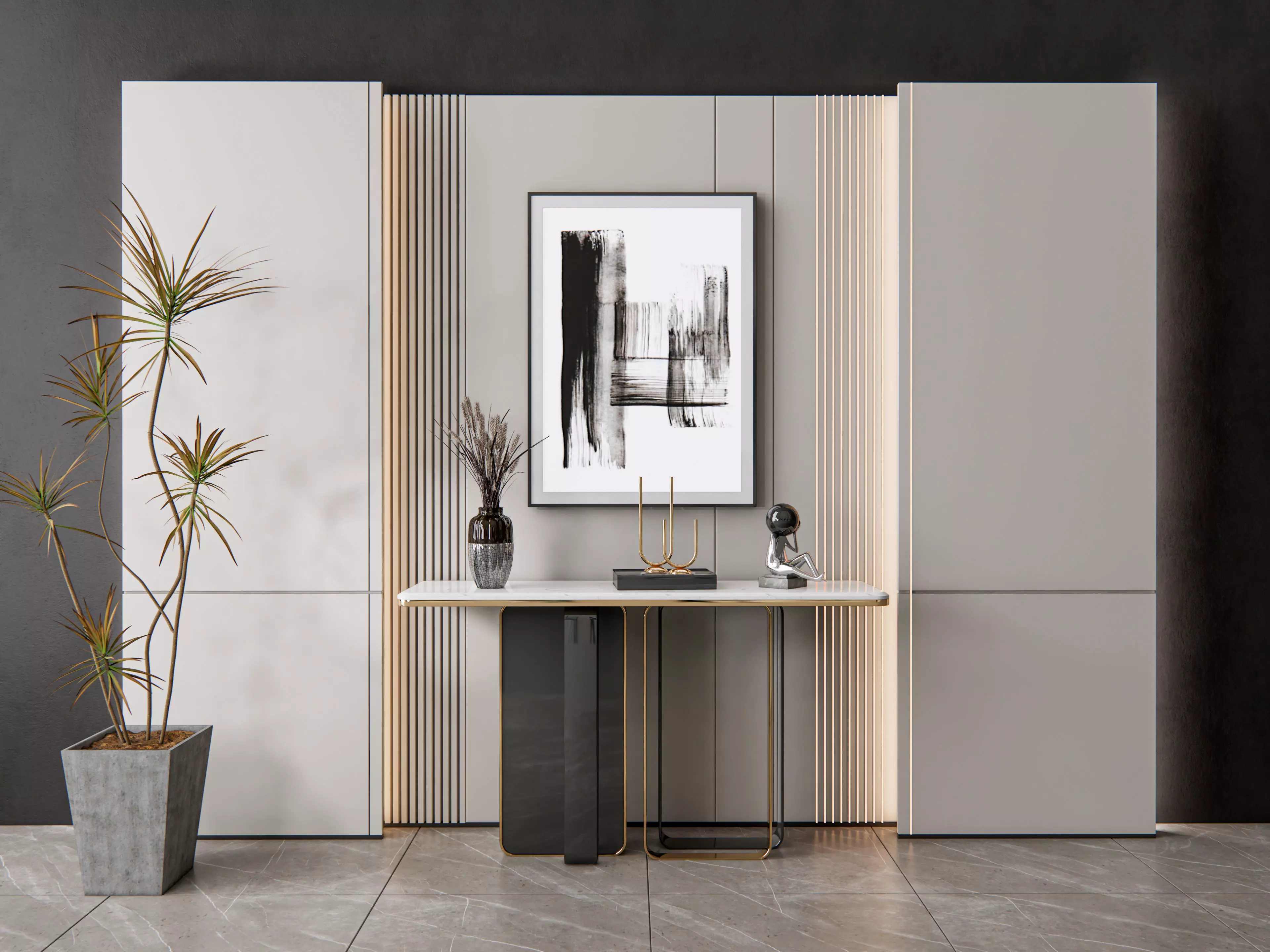 Sideboard with wall panel and flooring 8 3D model_0