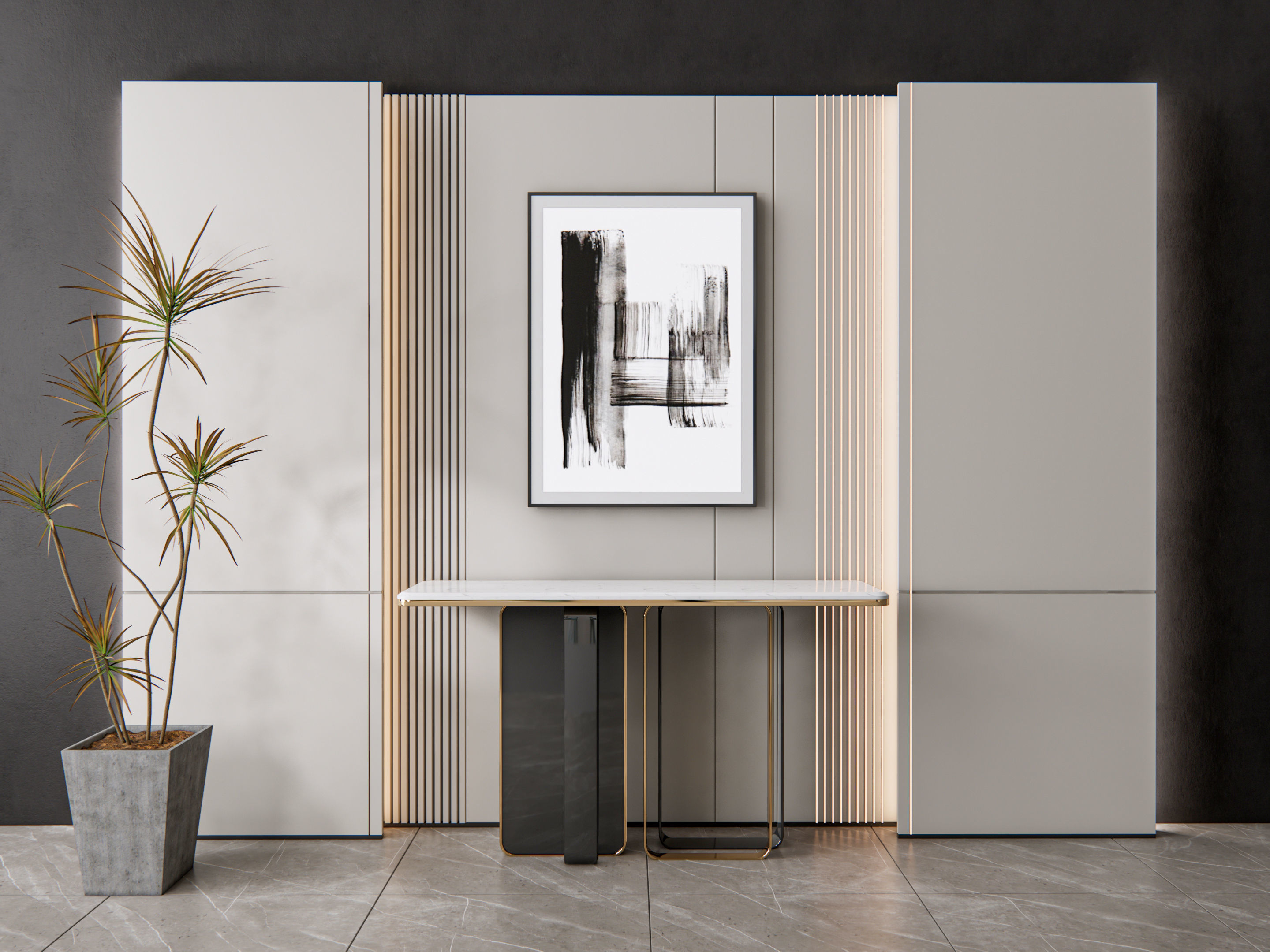 Sideboard with wall panel and flooring 8 3D model_7